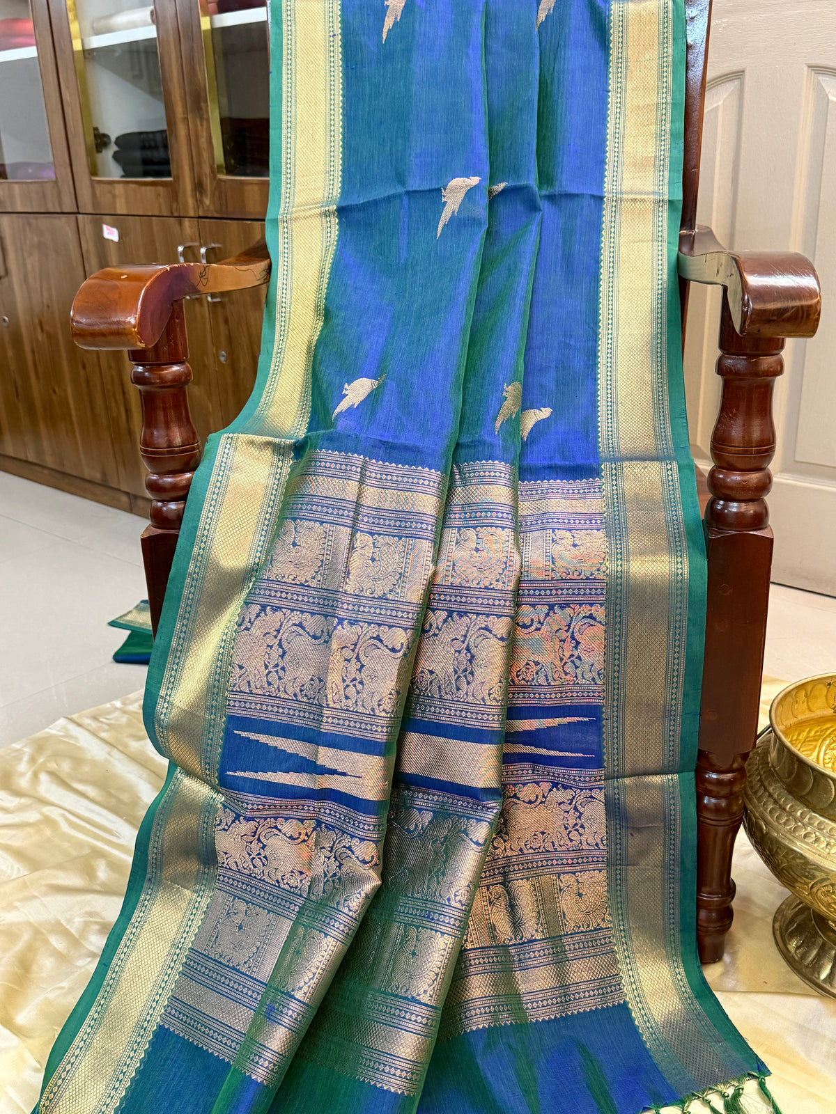 Silk cotton peacock green with kili butta / clsa 12374