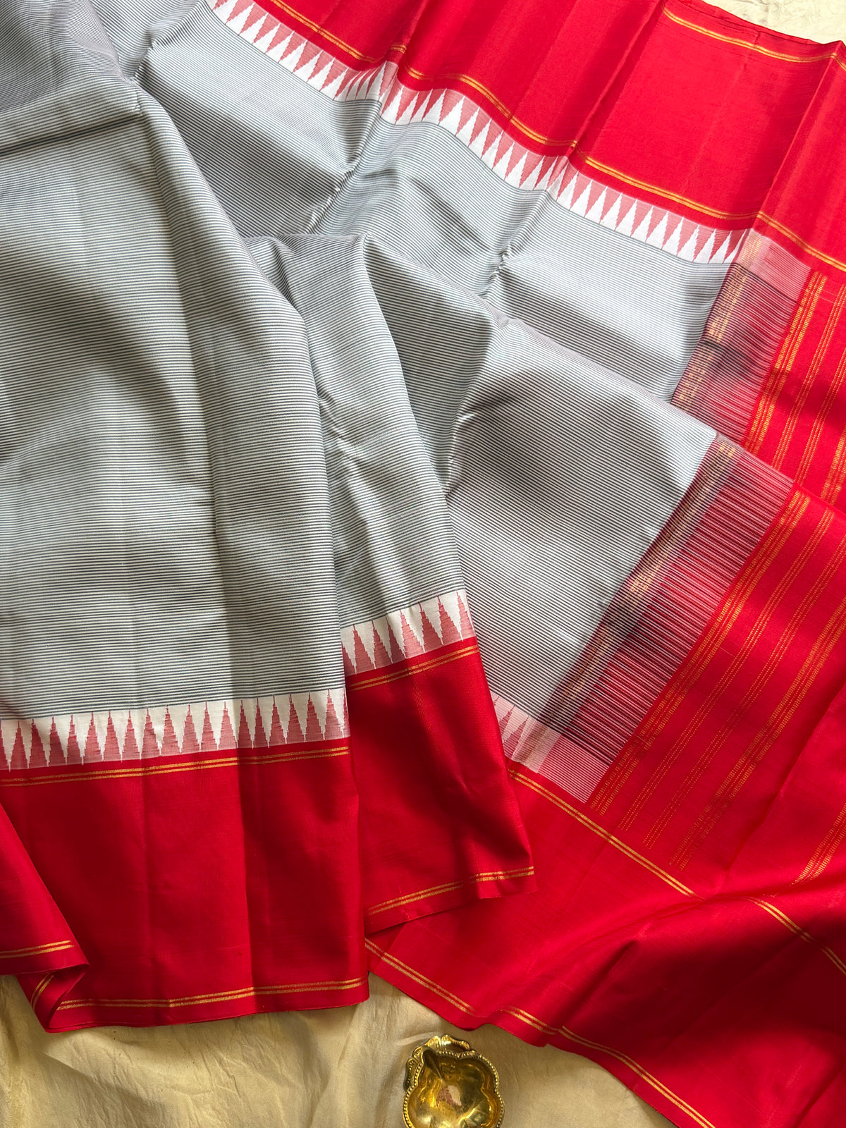 Striped Korvai red border Arani silk saree