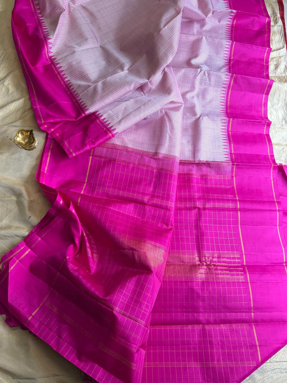 Striped Korvai pink Kattam border Arani silk saree