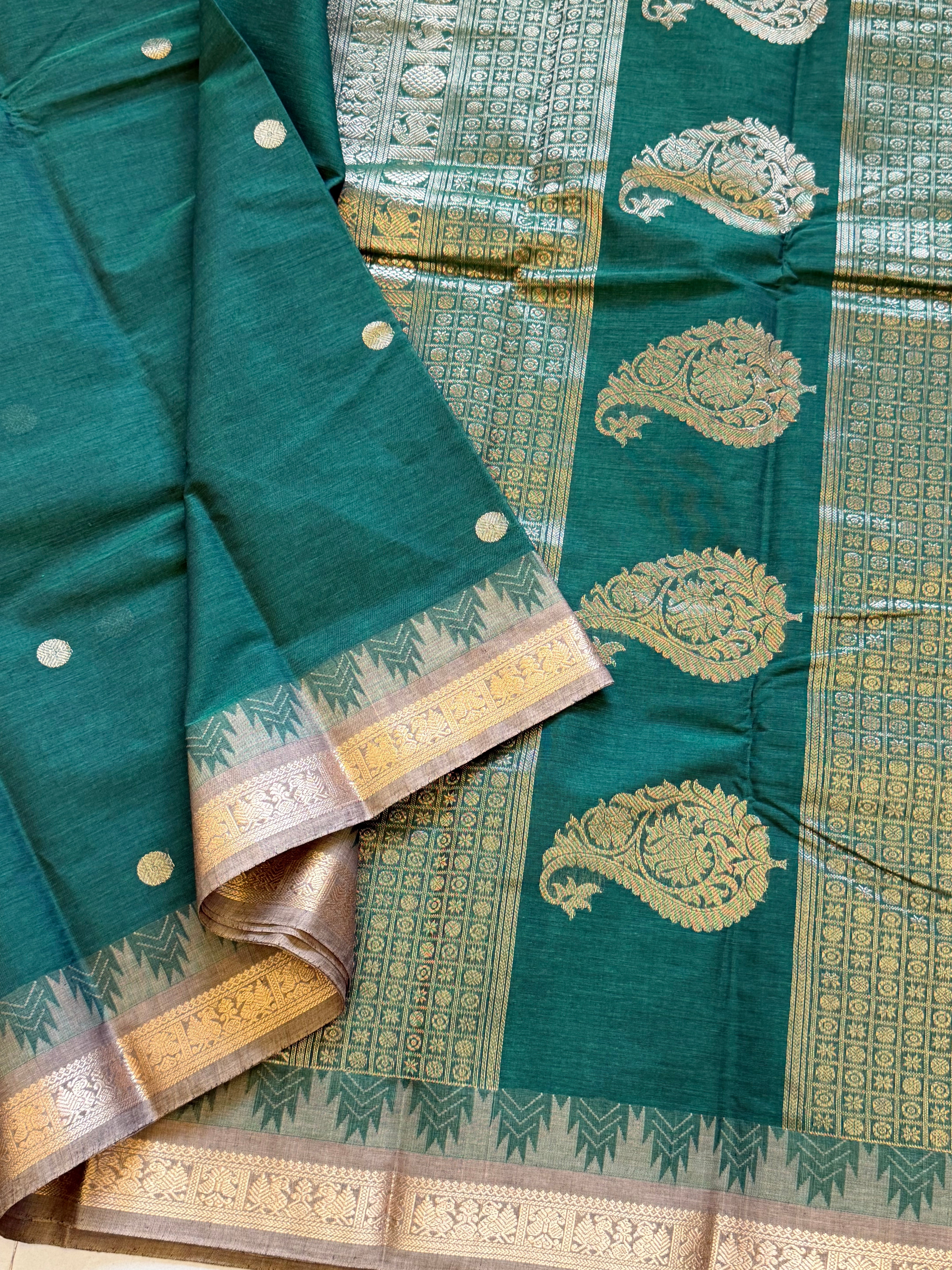 Green small border / Kanchi cotton