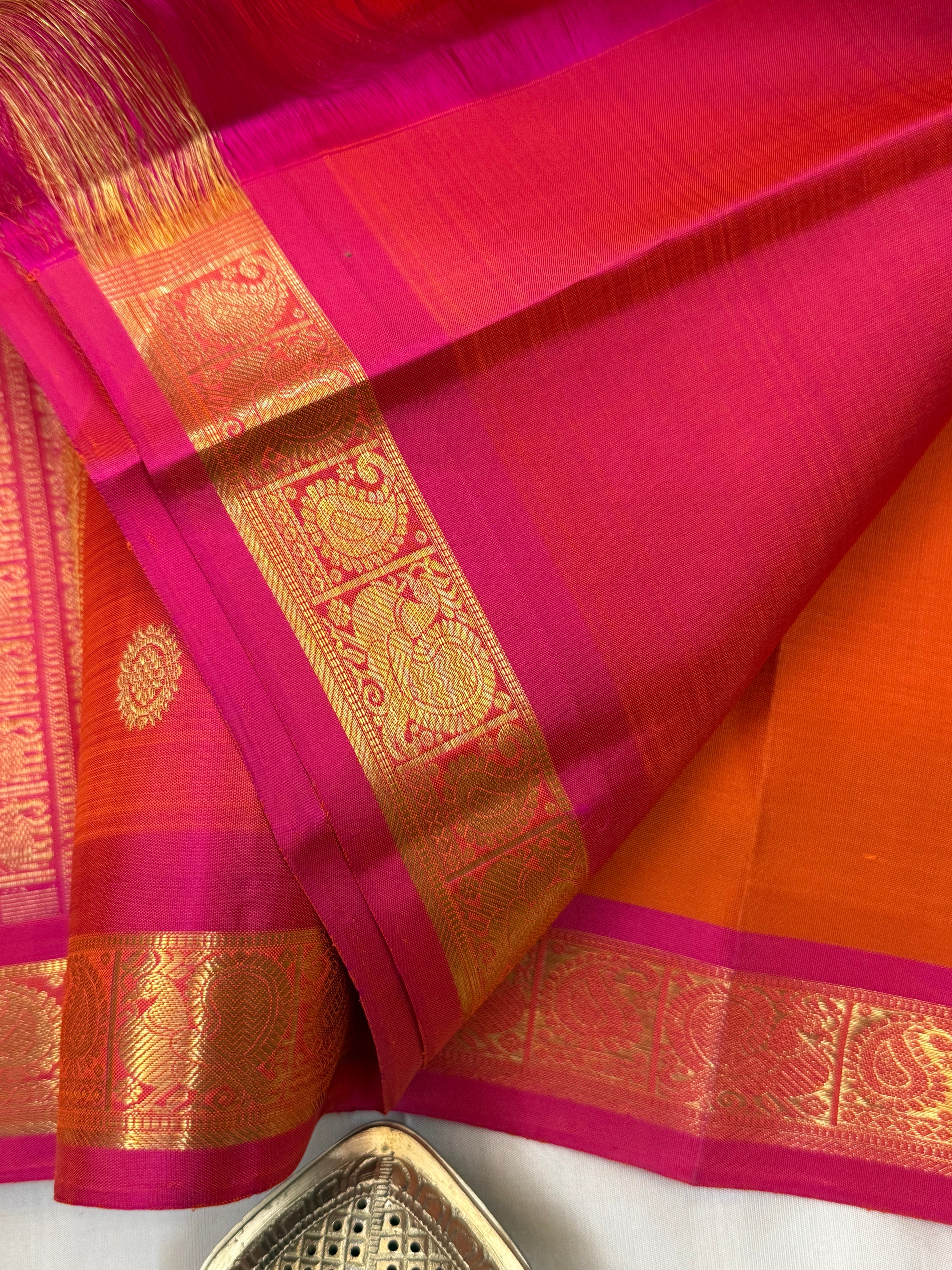 Rust with pink small border / kanjipuram silk saree clsa 11049