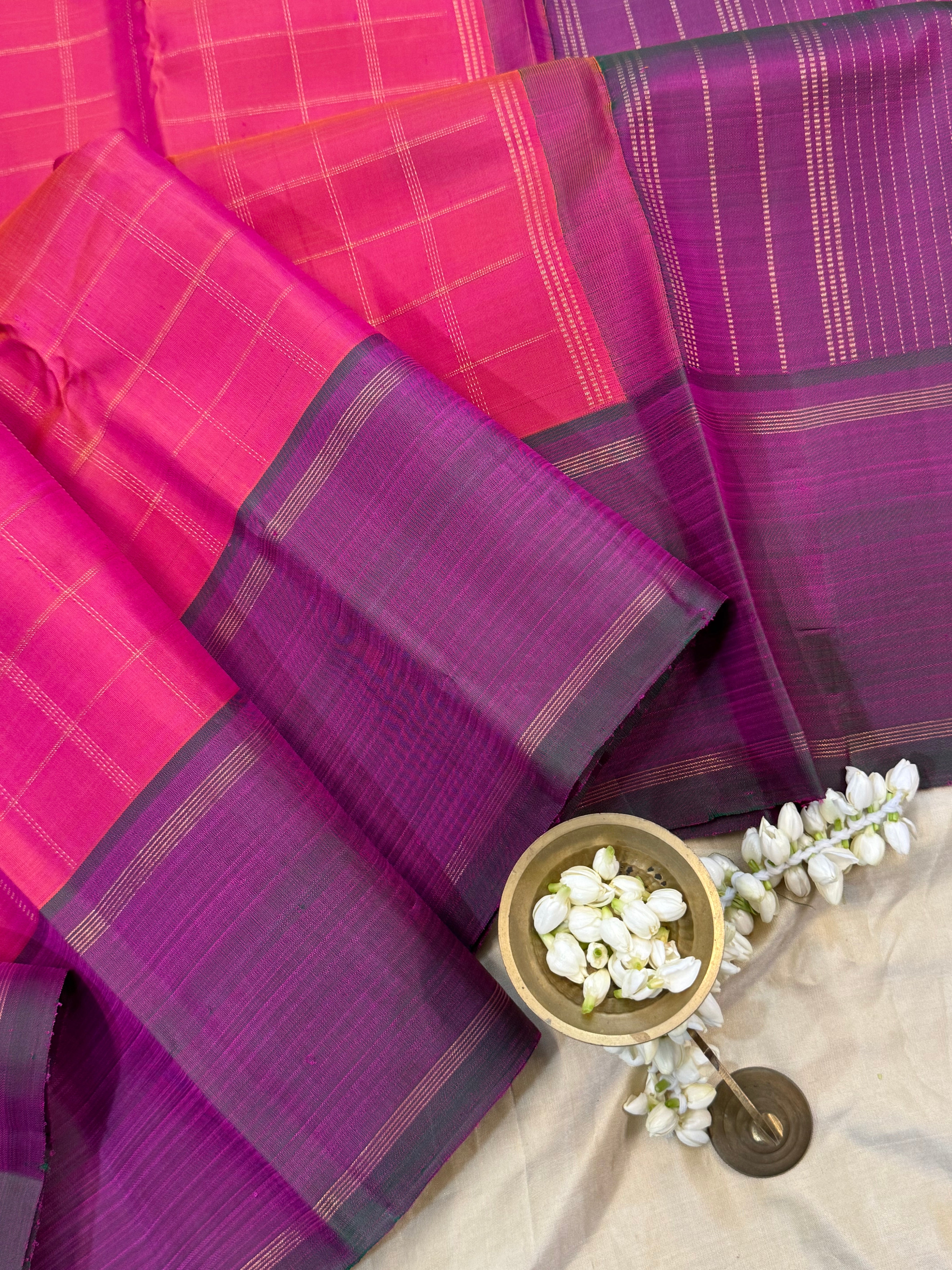Pink kattam and purple / Kanjipuram silk