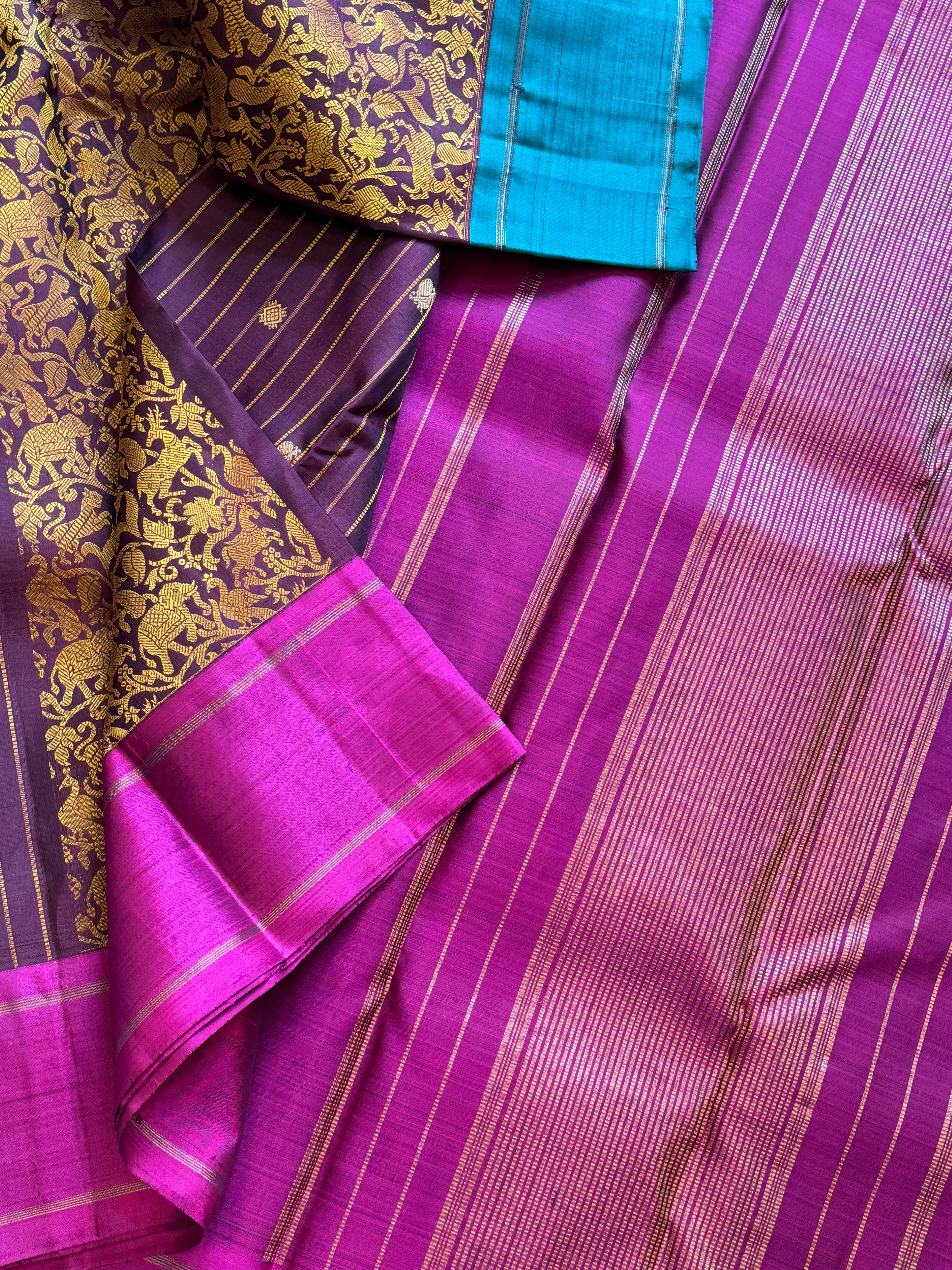 Nithya: Paaku Kanjivaram Silk Saree with Ganga Jamuna Border