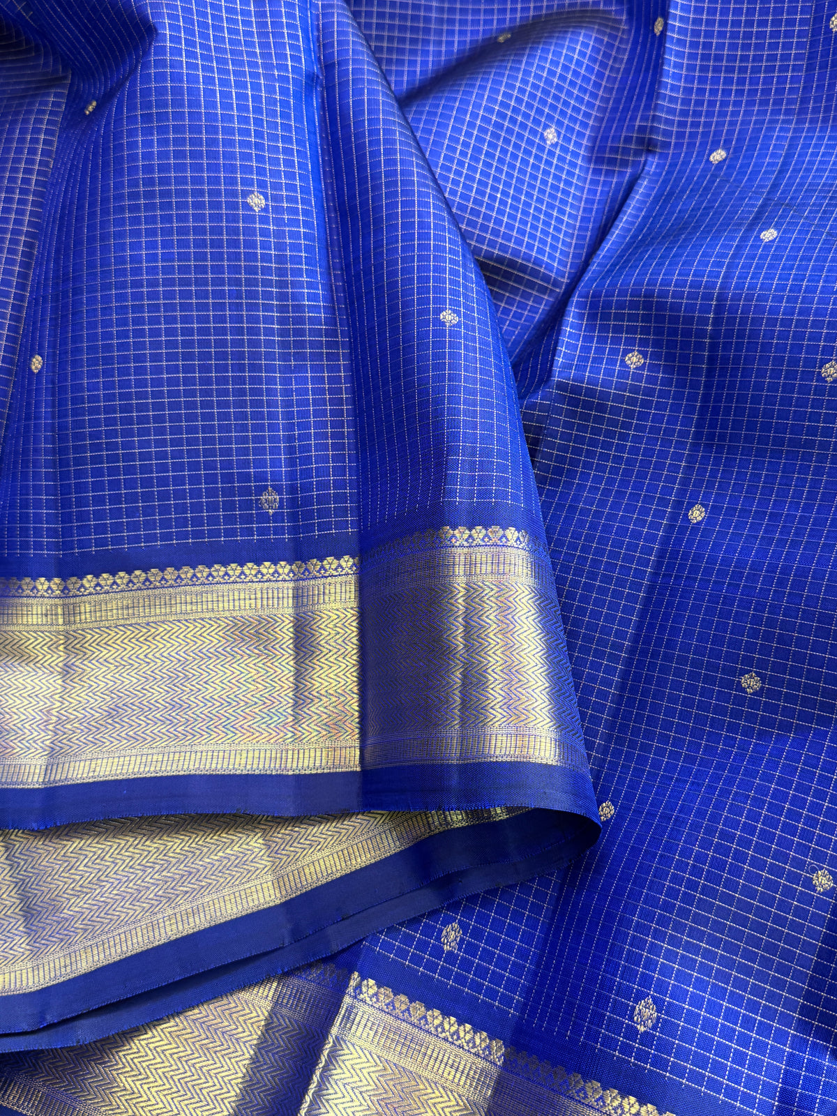 Blue - Day 3 Navarthri colour pure Zari Kanjipuram silk / blue Kattam Butta clsa 11445