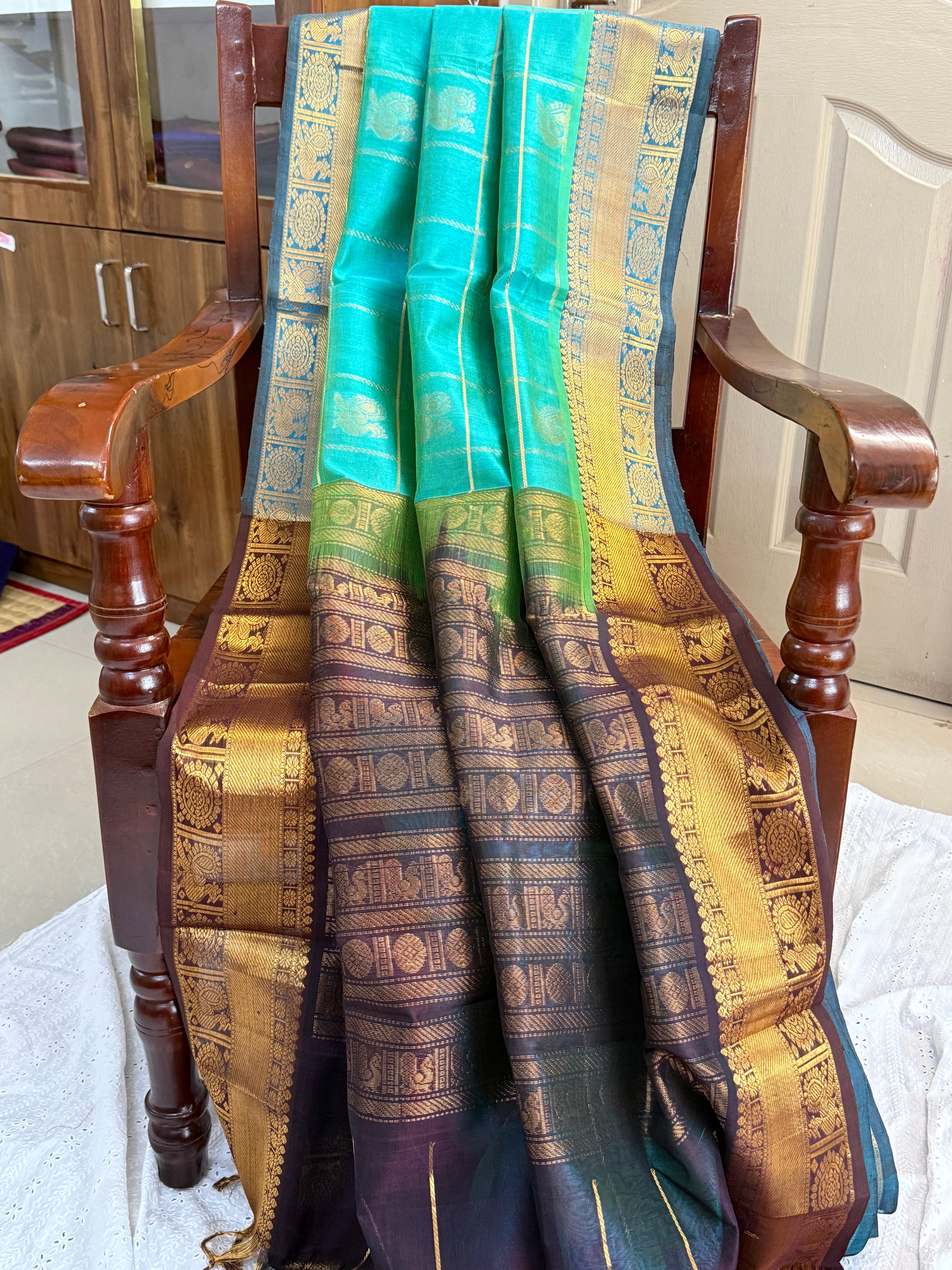 Blue shot green kattam / Silk Cotton