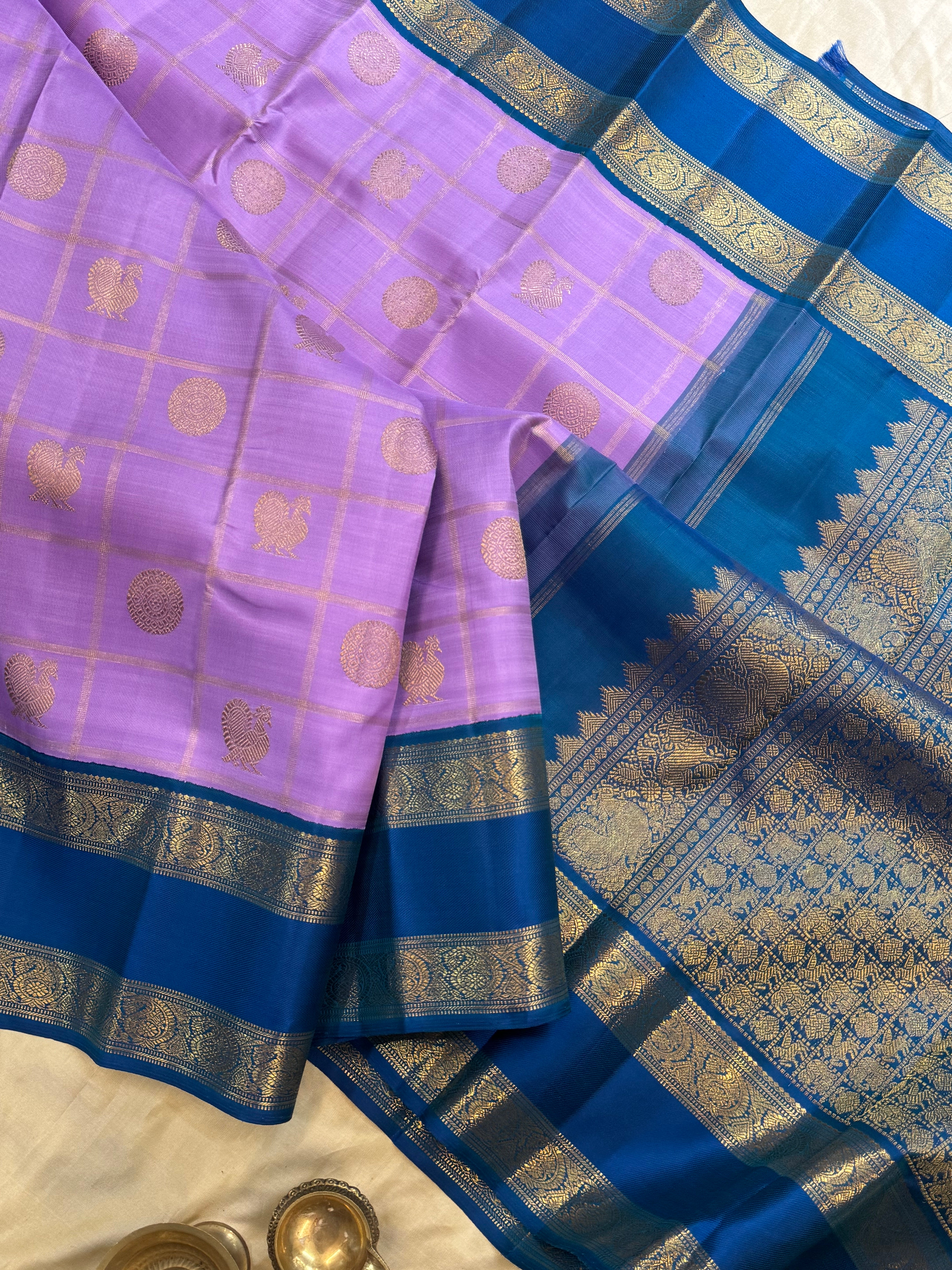 Lavender kattam annam and chakram and rama green kai korvai / Kanjipuram silk