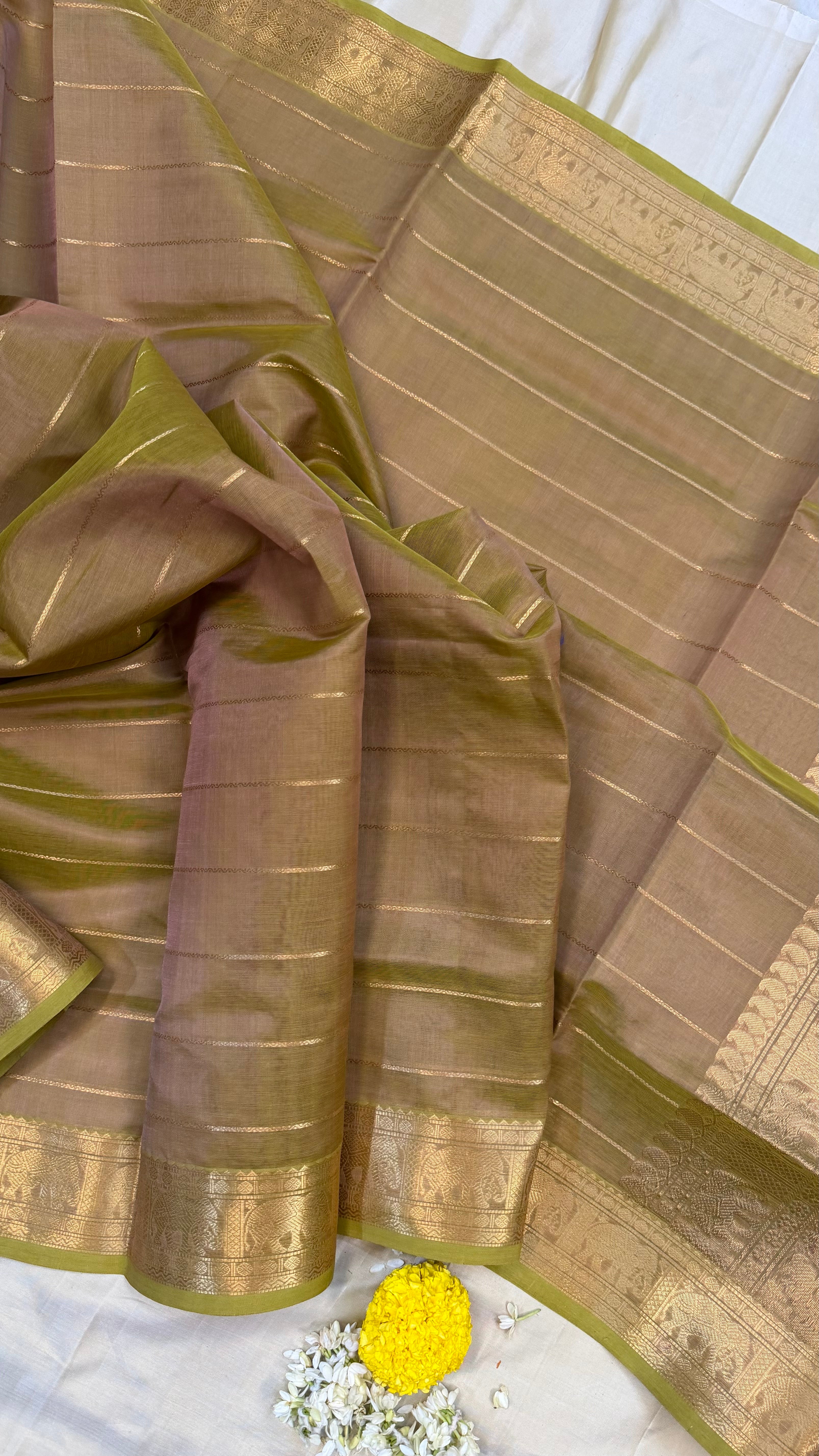 Beige shot green veldhari - Silk cotton