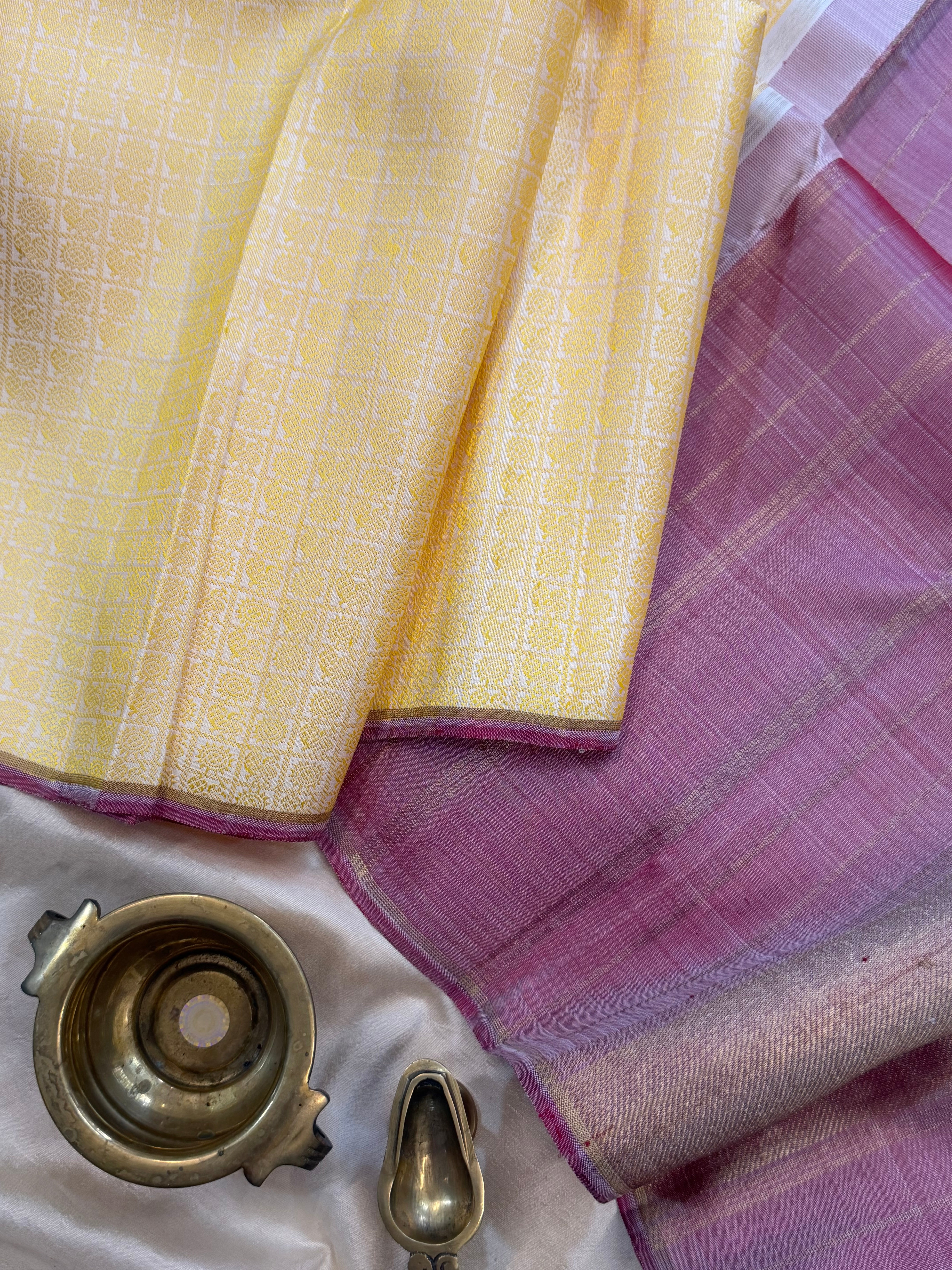 Off white border less/ kanjipuram silk