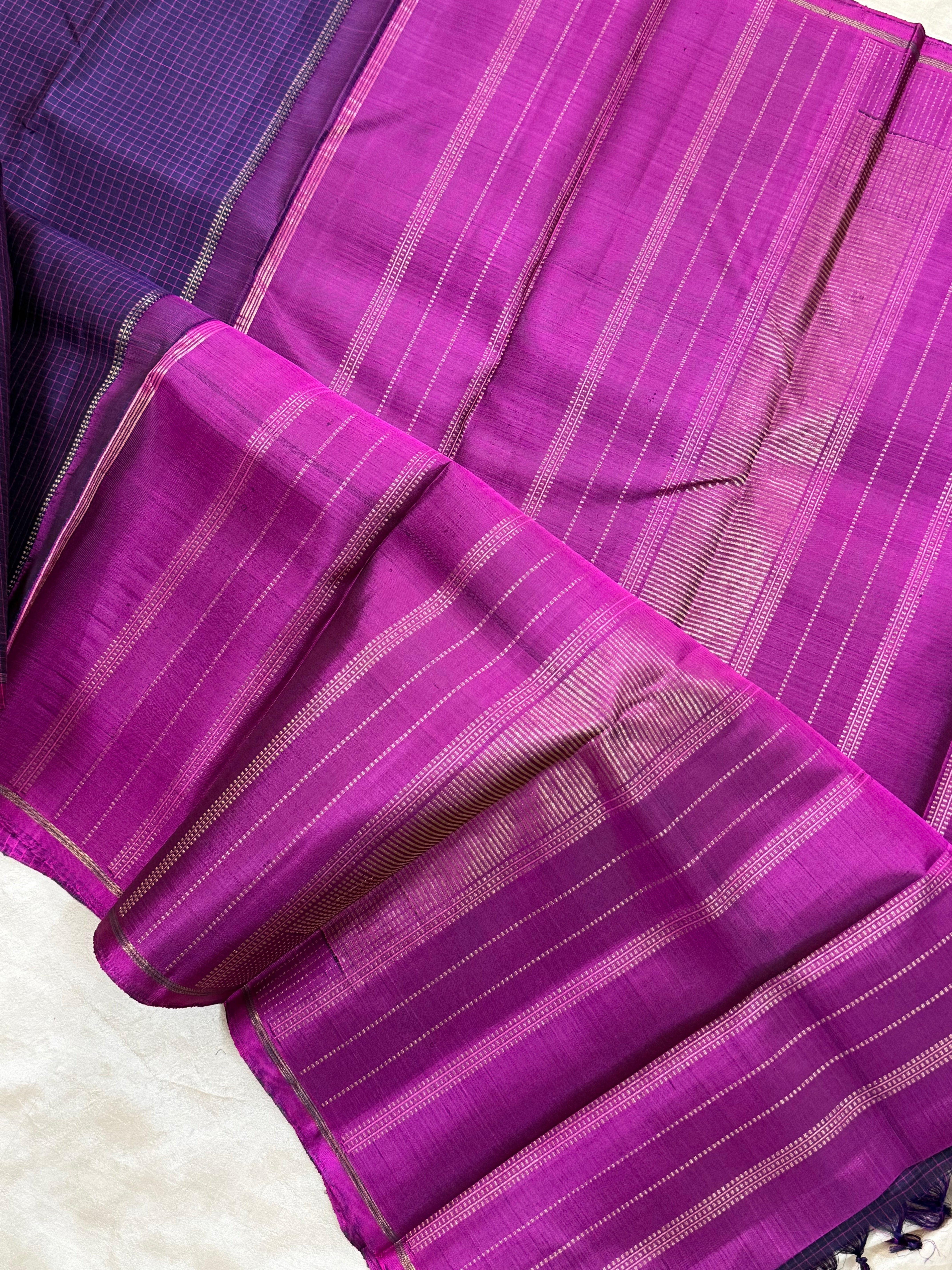 Deep purple kattam borderless/ Kanjipuram silk