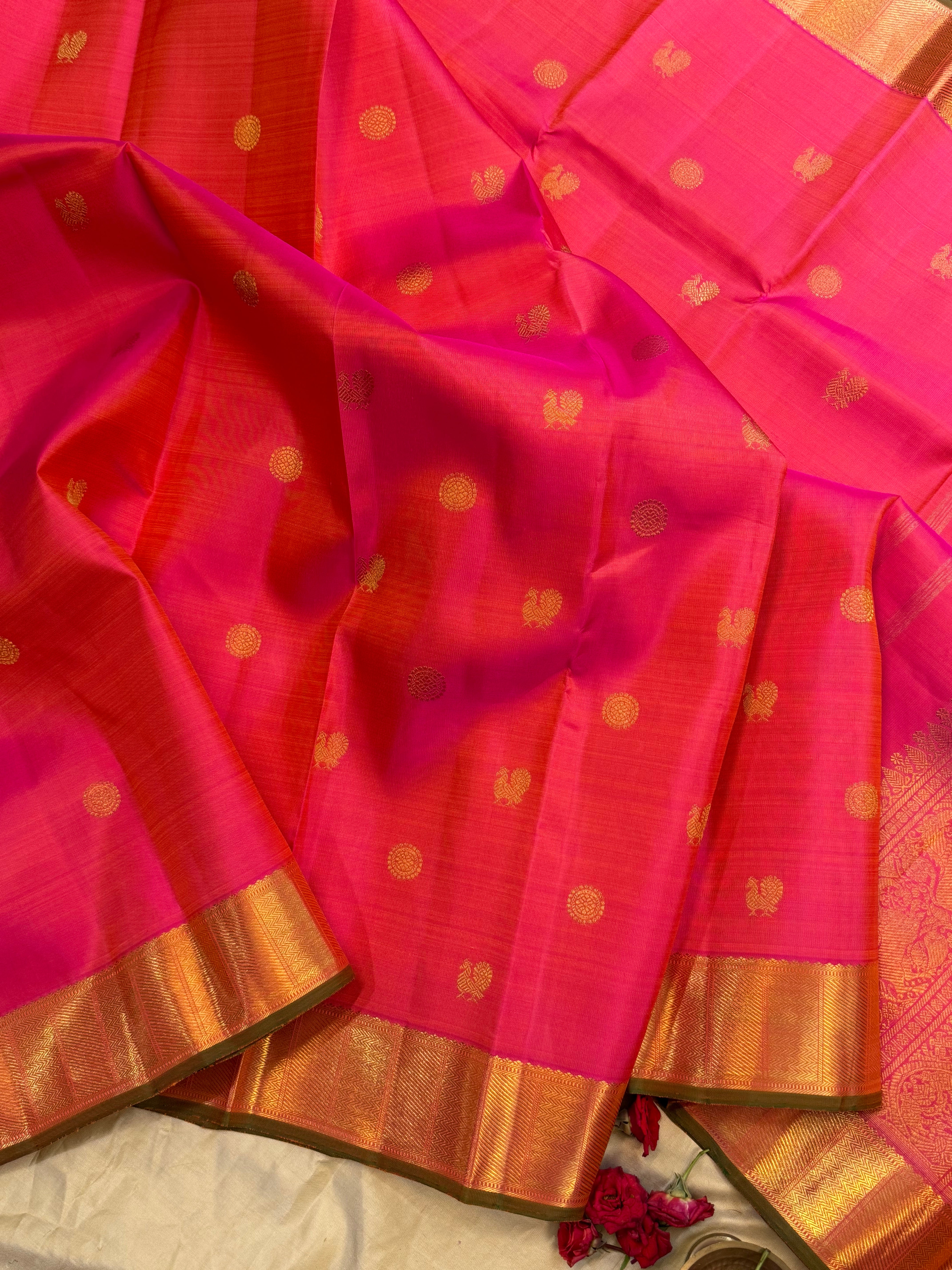Carrot pink geeti border/ Kanjipuram silk
