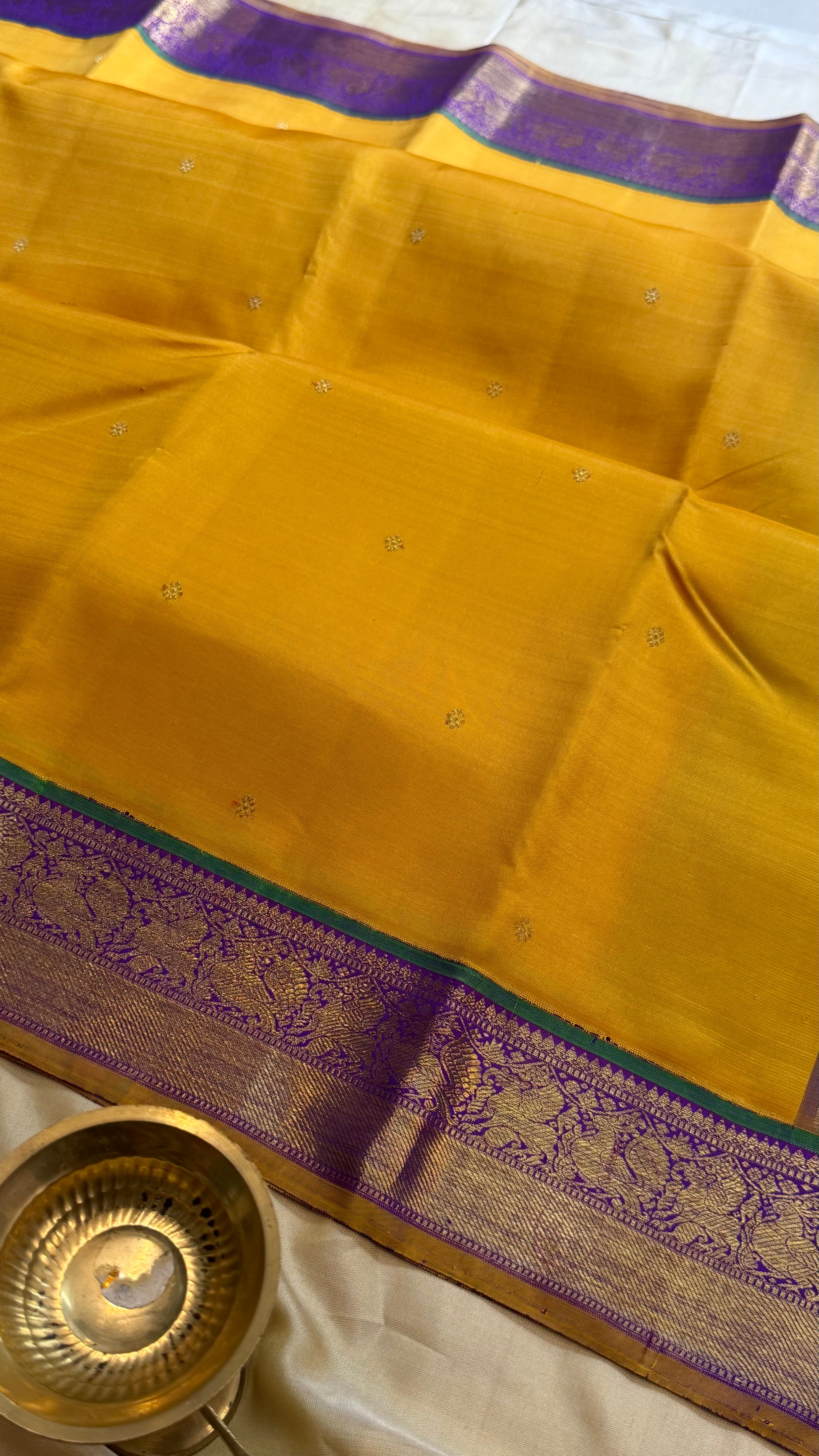 Manjal and purple kai korvai/ kanjipuram silk