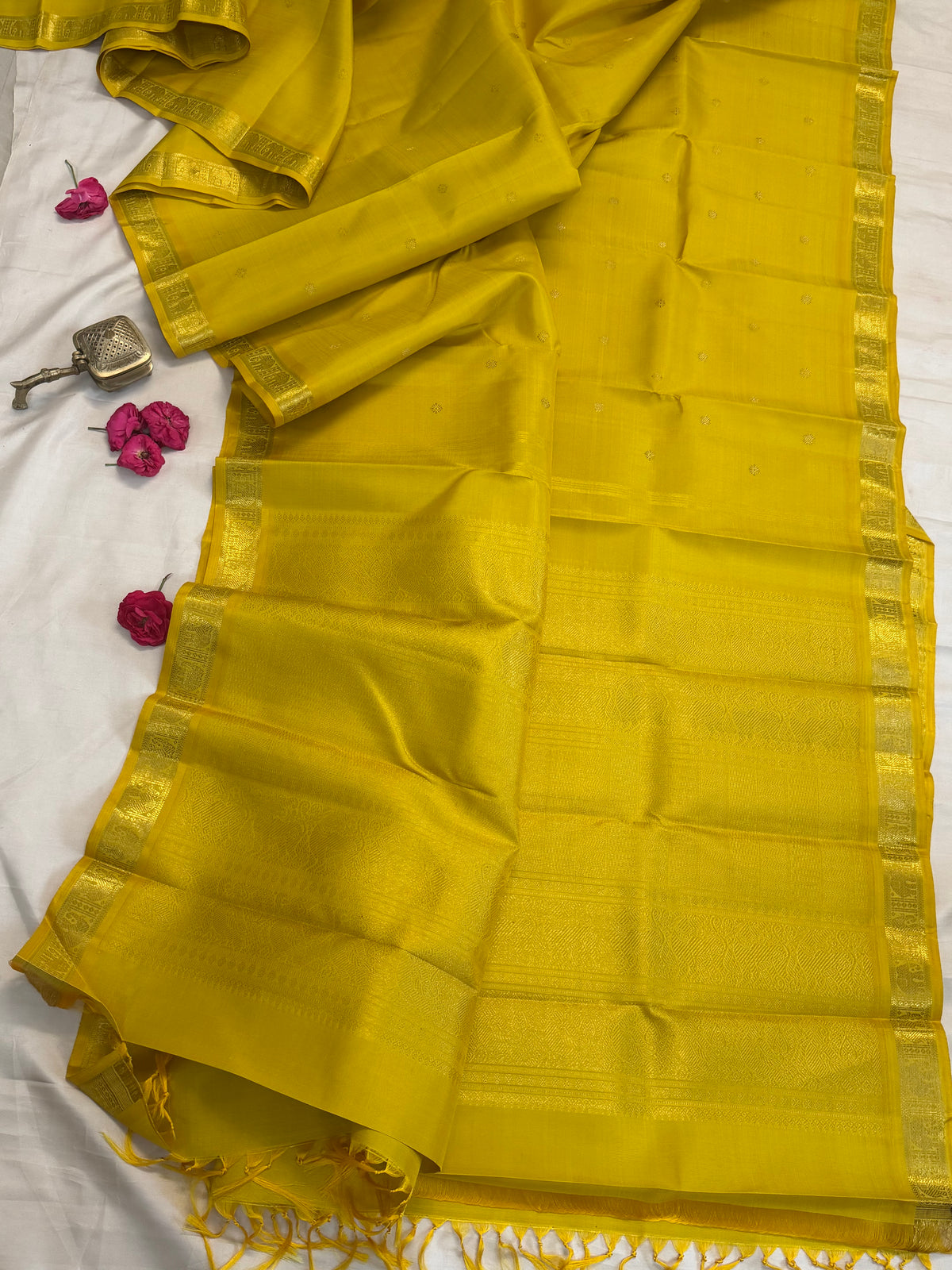 Yellow - Day 1 Navarthri colour pure Zari Kanjipuram silk / Sampanga small pet