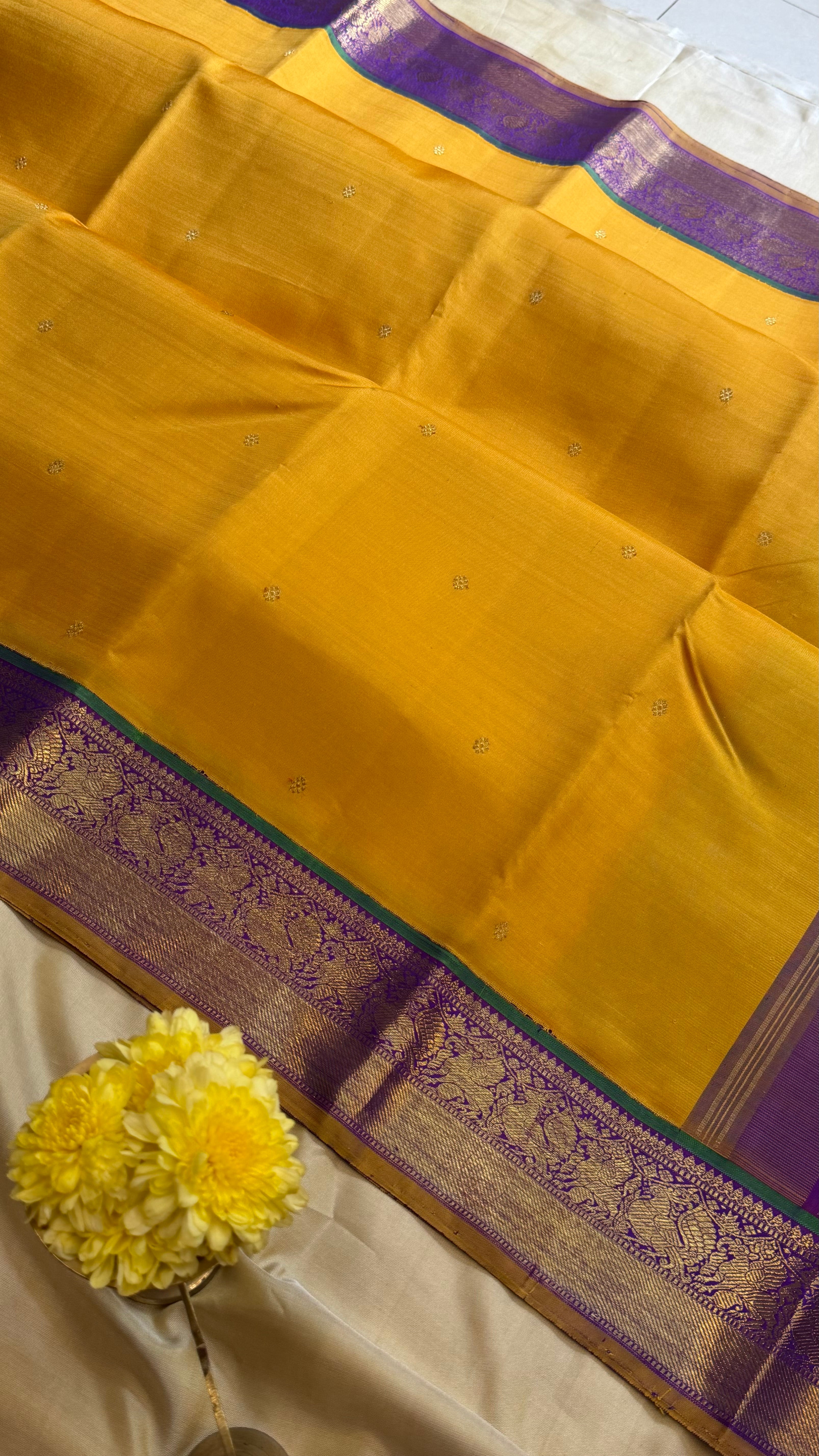 Manjal and purple kai korvai/ kanjipuram silk