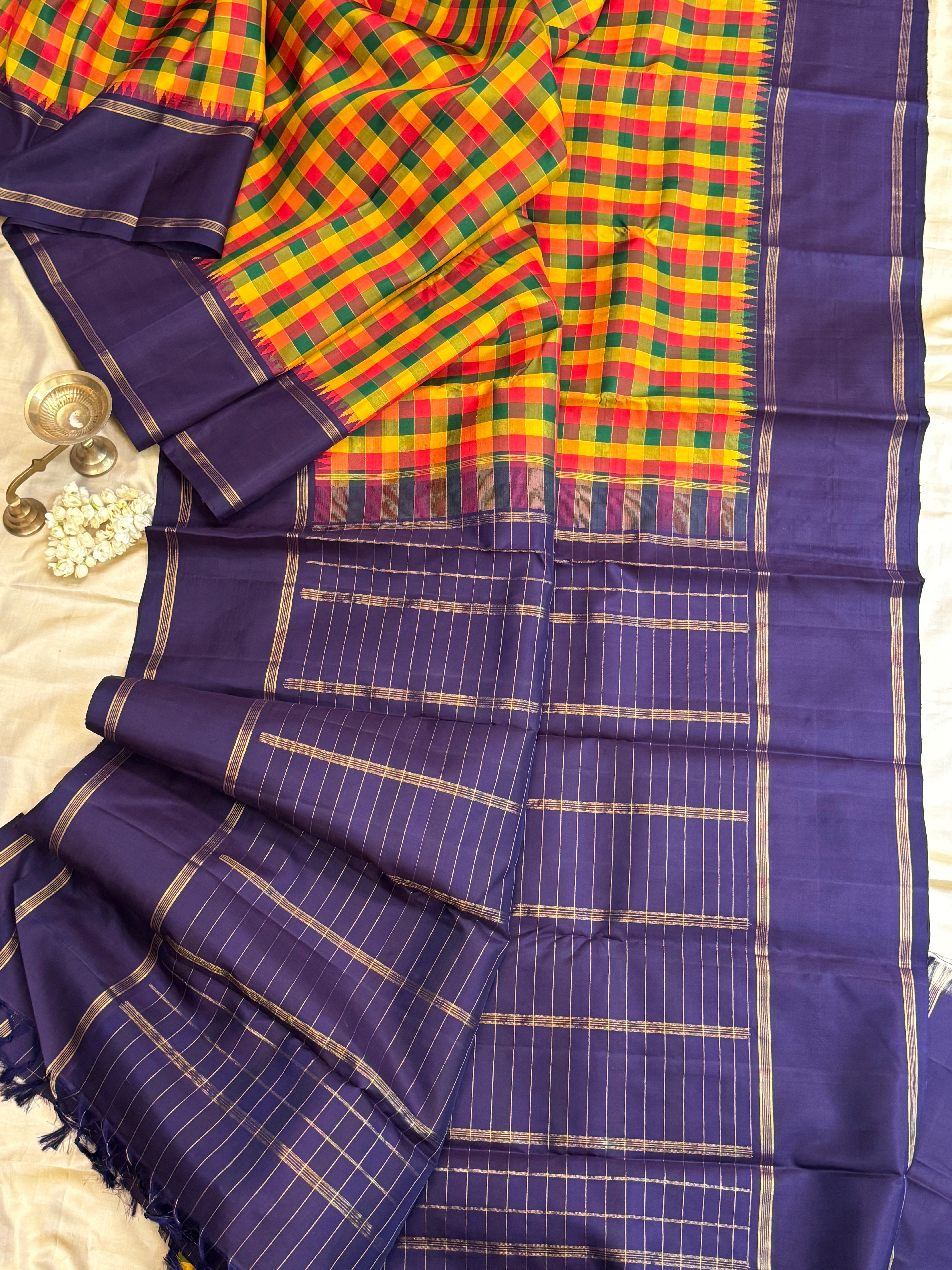 Paalum pazhamum check and purple border / Arani silk