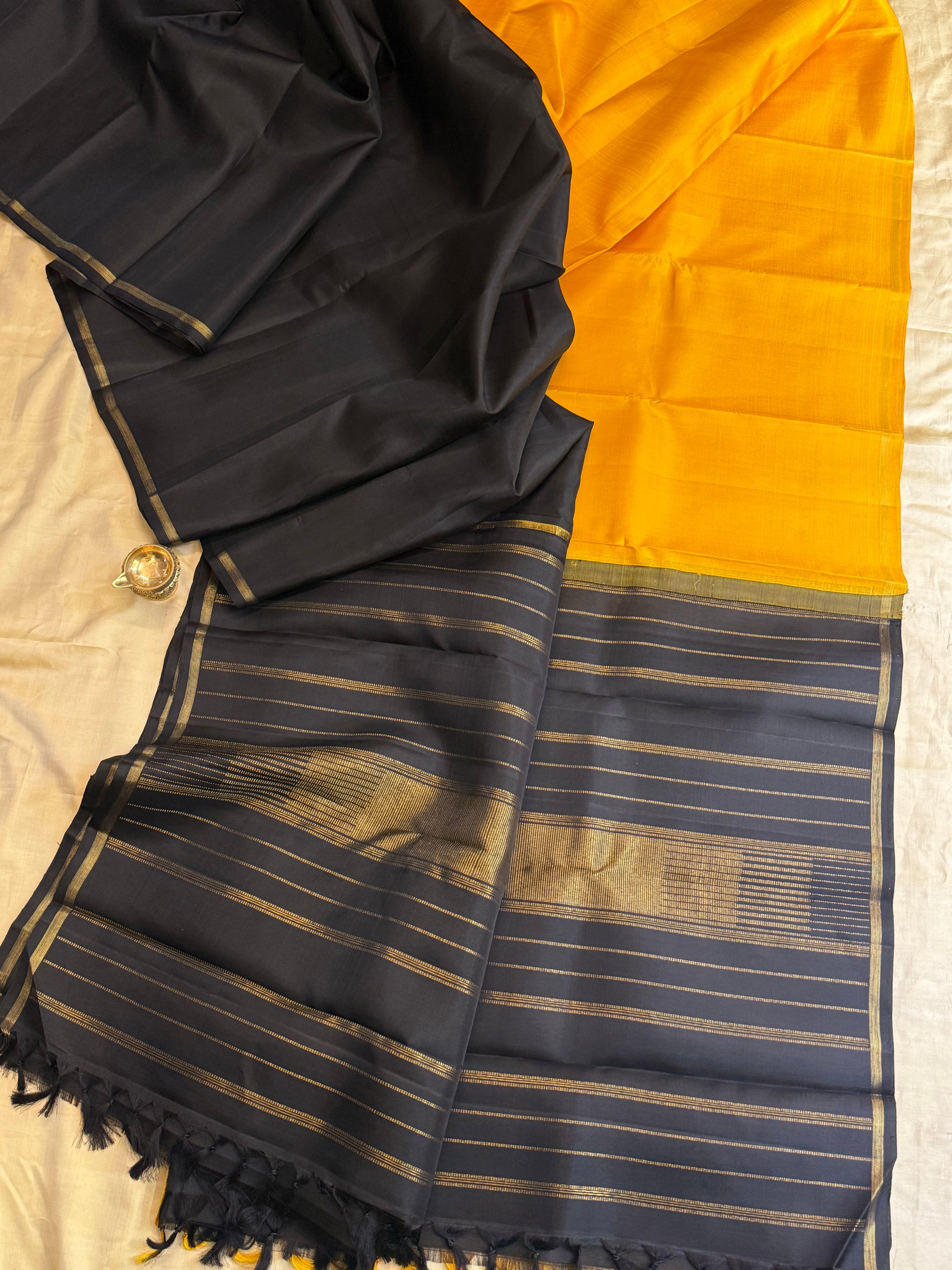 Yellow and black half an half / kanjipuram silk