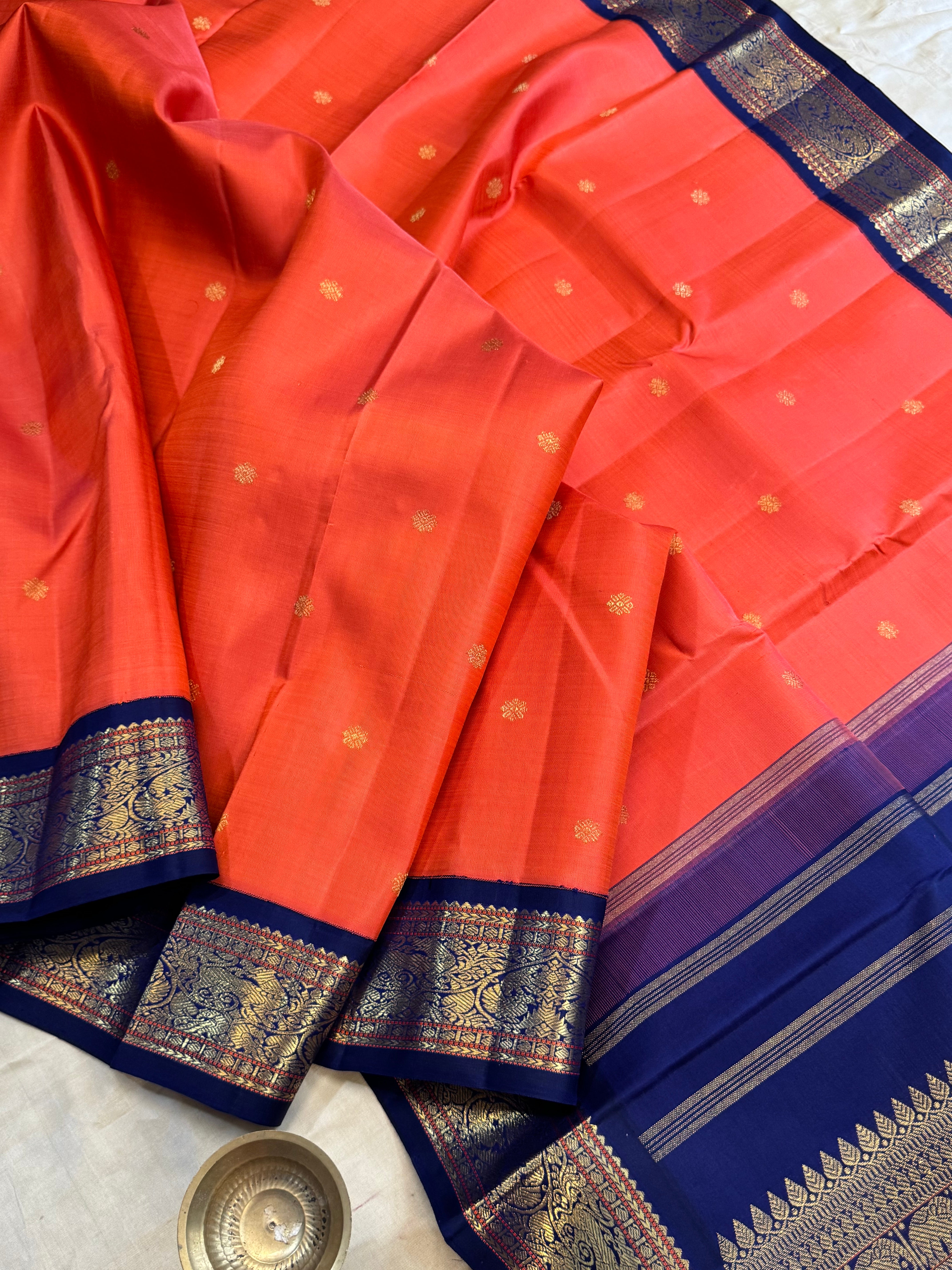 Rust blue Korvai / Kanjipuram silk
