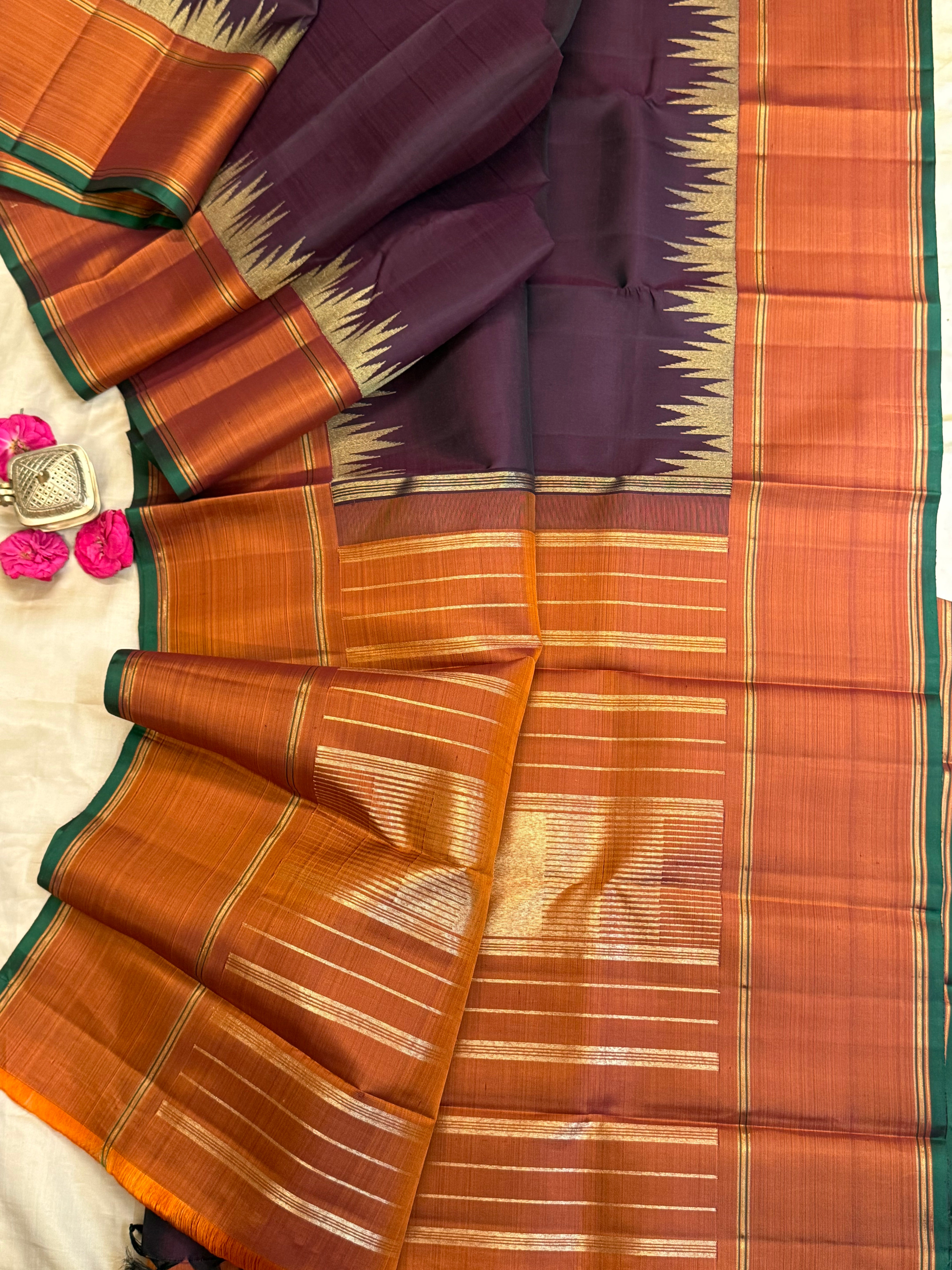 Paaku and rust 8 kol / Kanjipuram silk CLSA9402