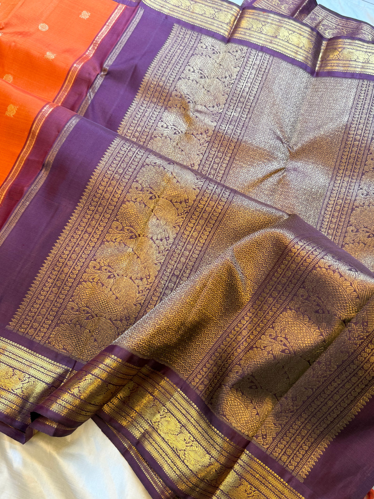 Rust with chocolate brown border Korvai kanjipuram silk