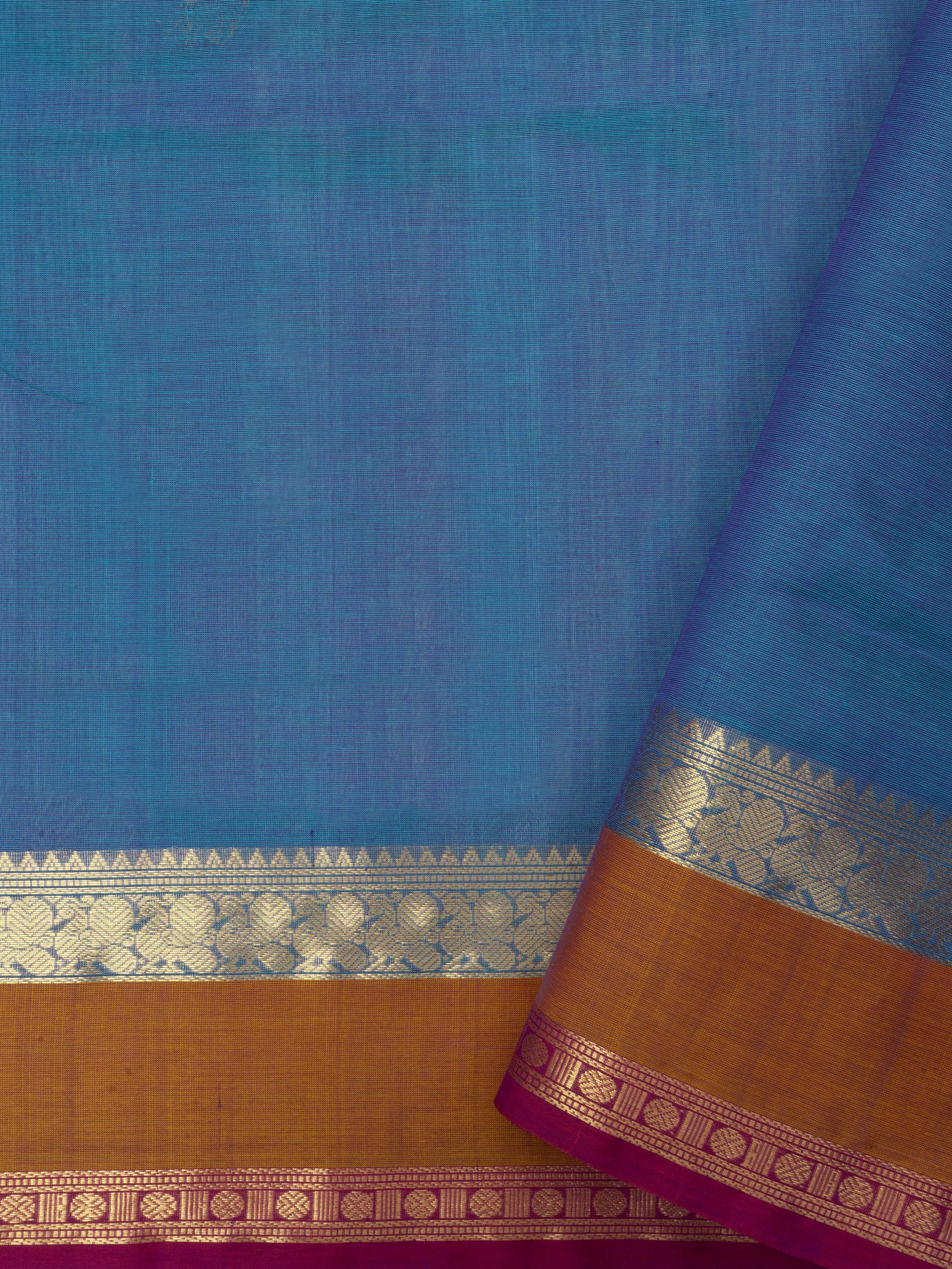 Rama blue and rust / Silk Cotton Saree CLSA3728