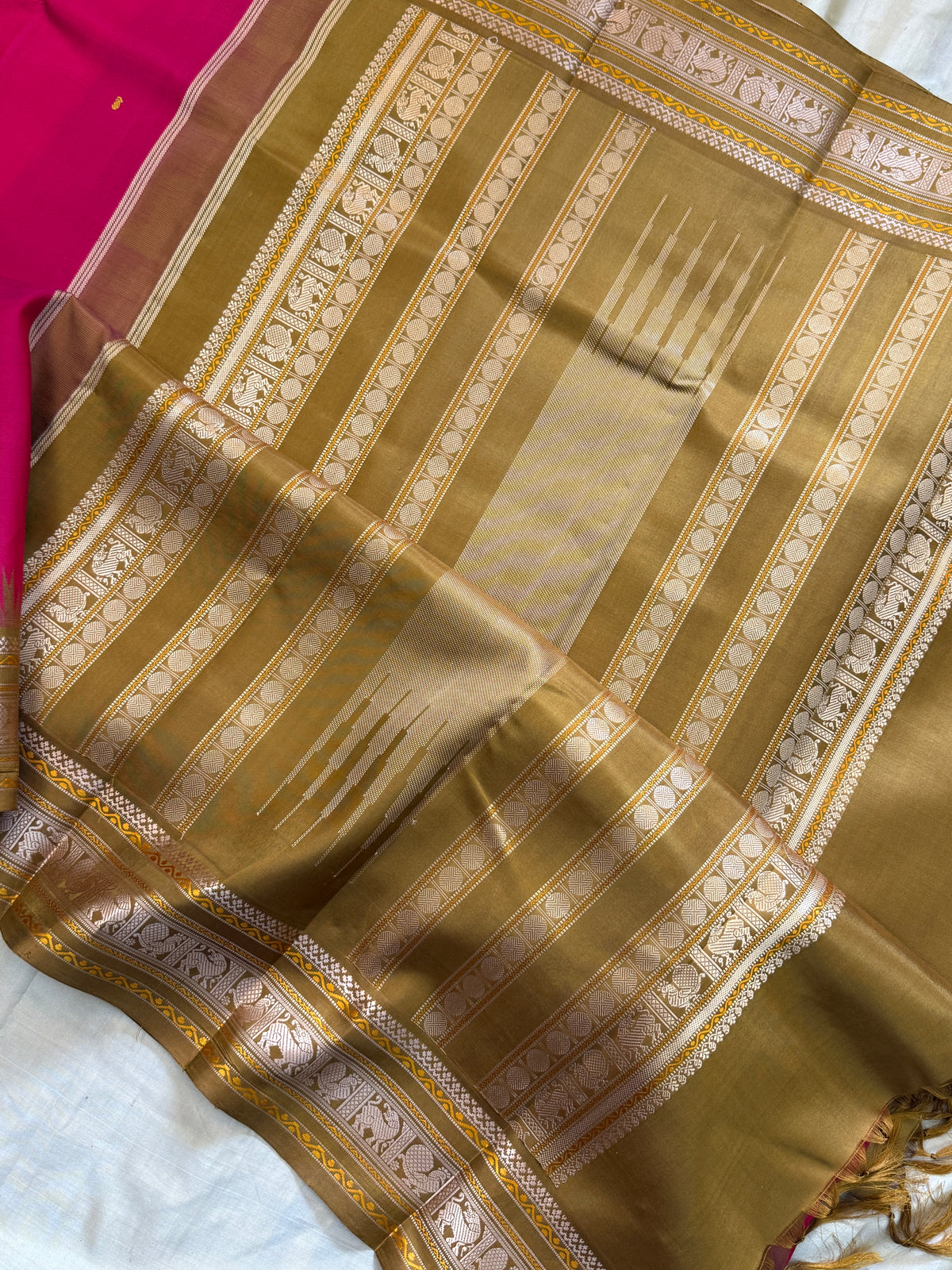Special edition-pink border with body Zari butta Korvai silk saree/clsa 12571