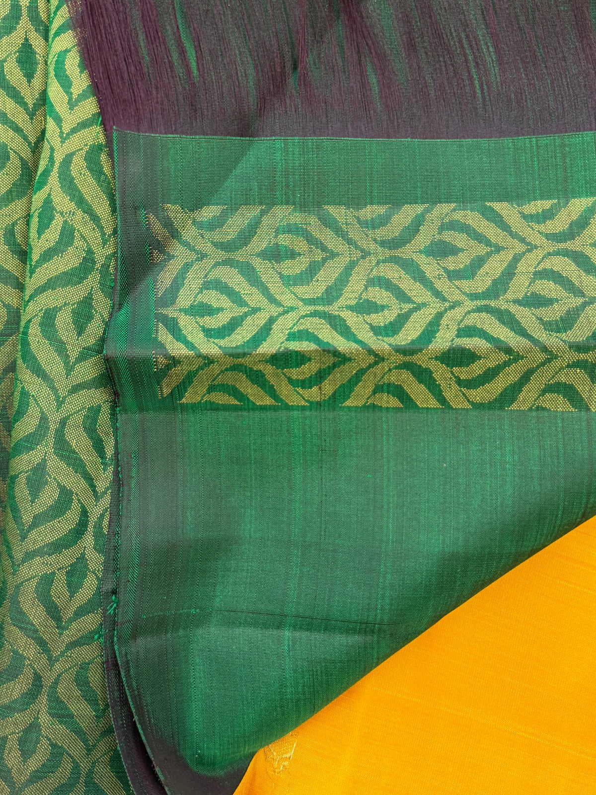 Mustard yellow and green partly pallu / Kanjipuram silk CLSA 9785