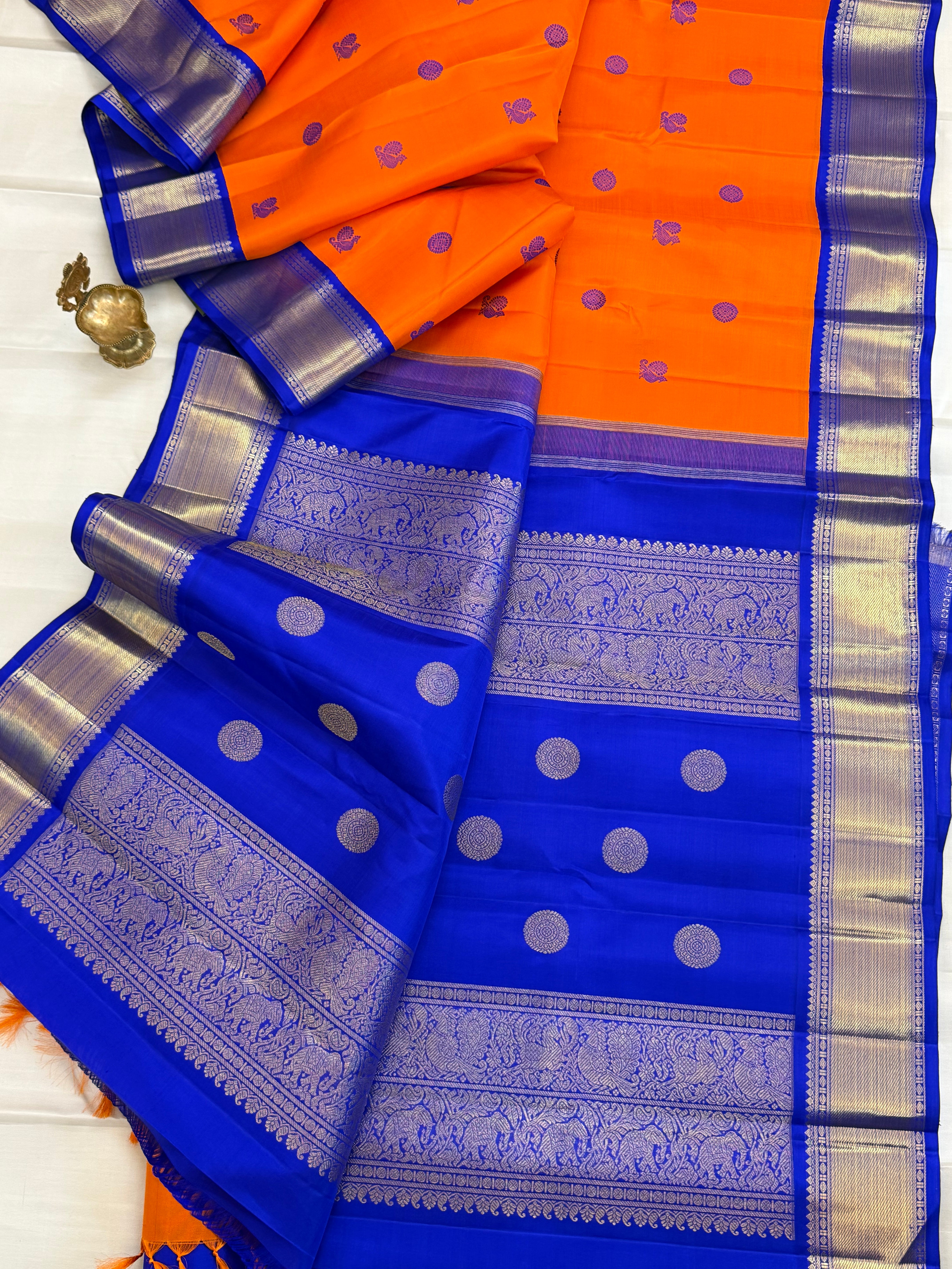 Orange with ms blue Korvai / kanjipuram silk saree CLSA 10987