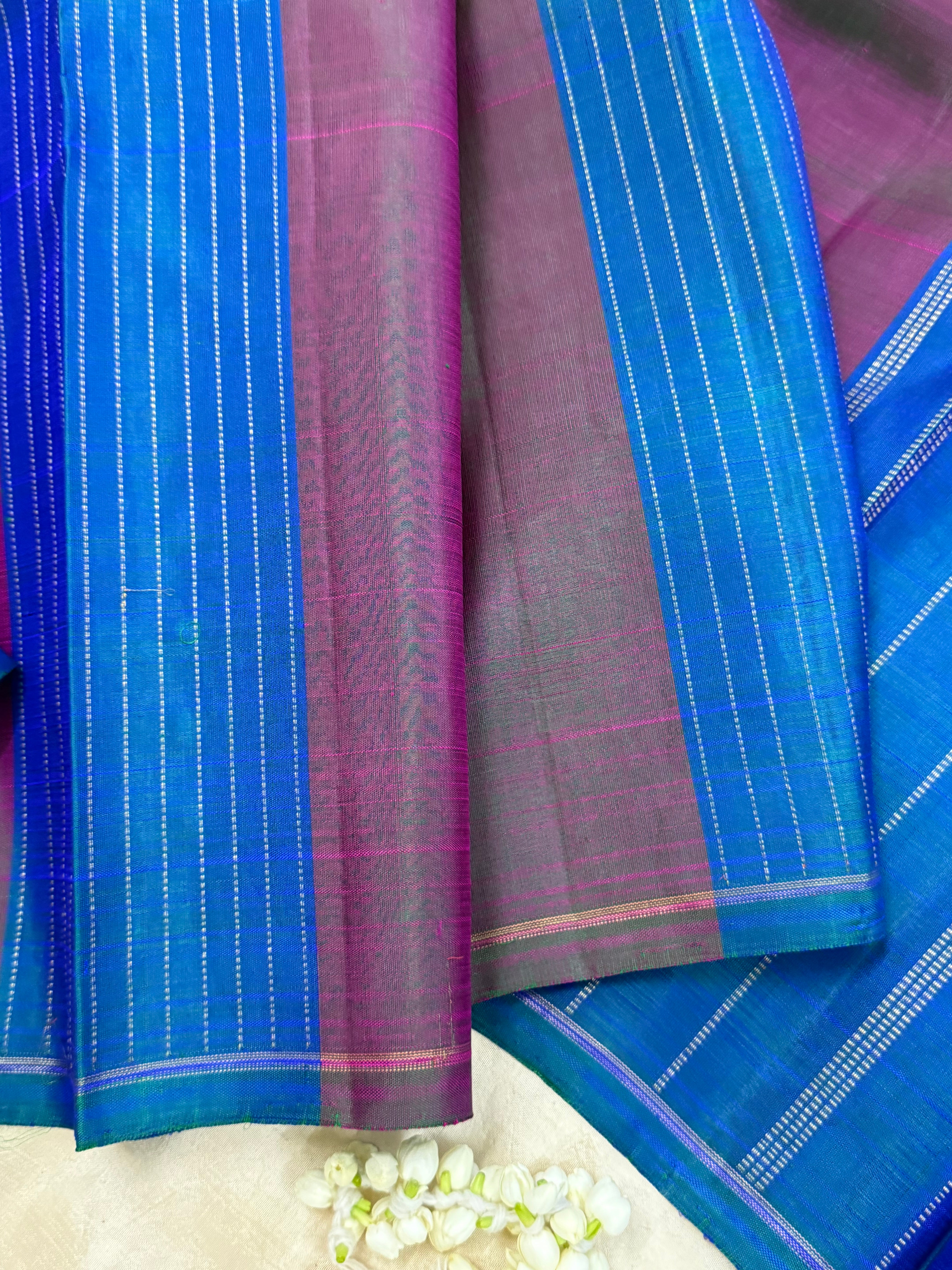Mayilkazhuthu and purplish green stripes / Kanjipuram silk