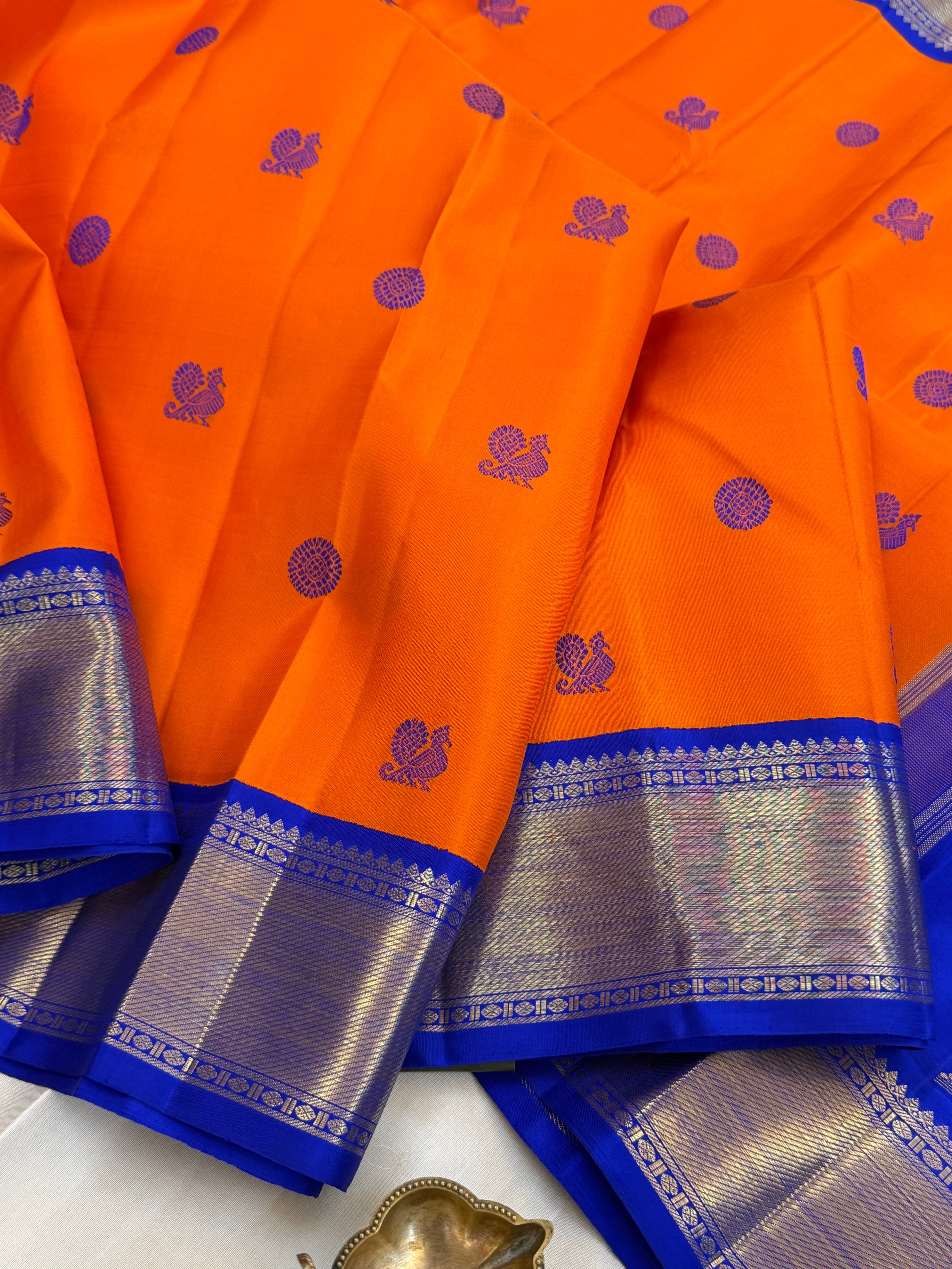 Orange with ms blue Korvai / kanjipuram silk saree CLSA 10987