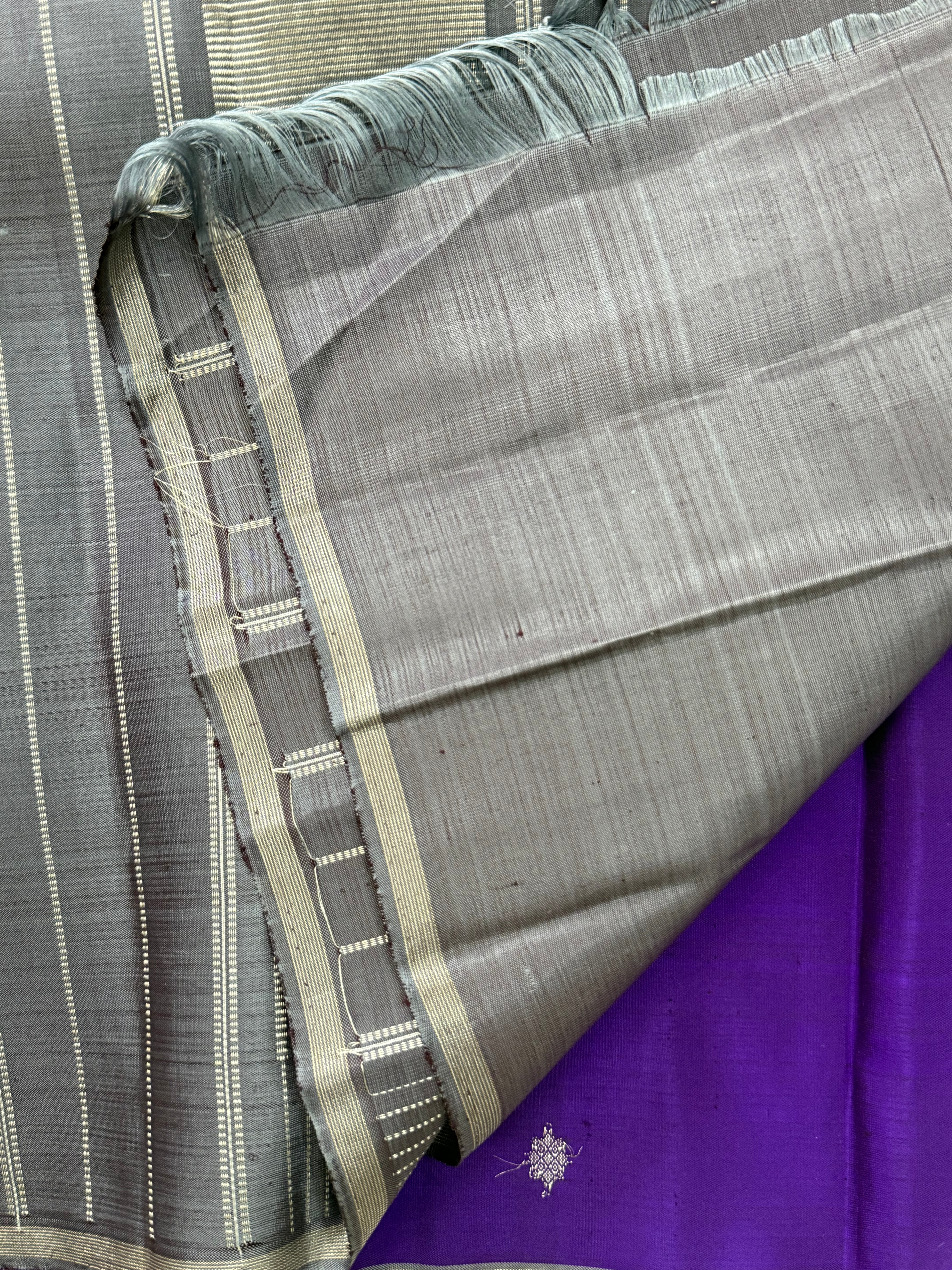 Purple silver butta borderless / Kanjipuram silk CL10148