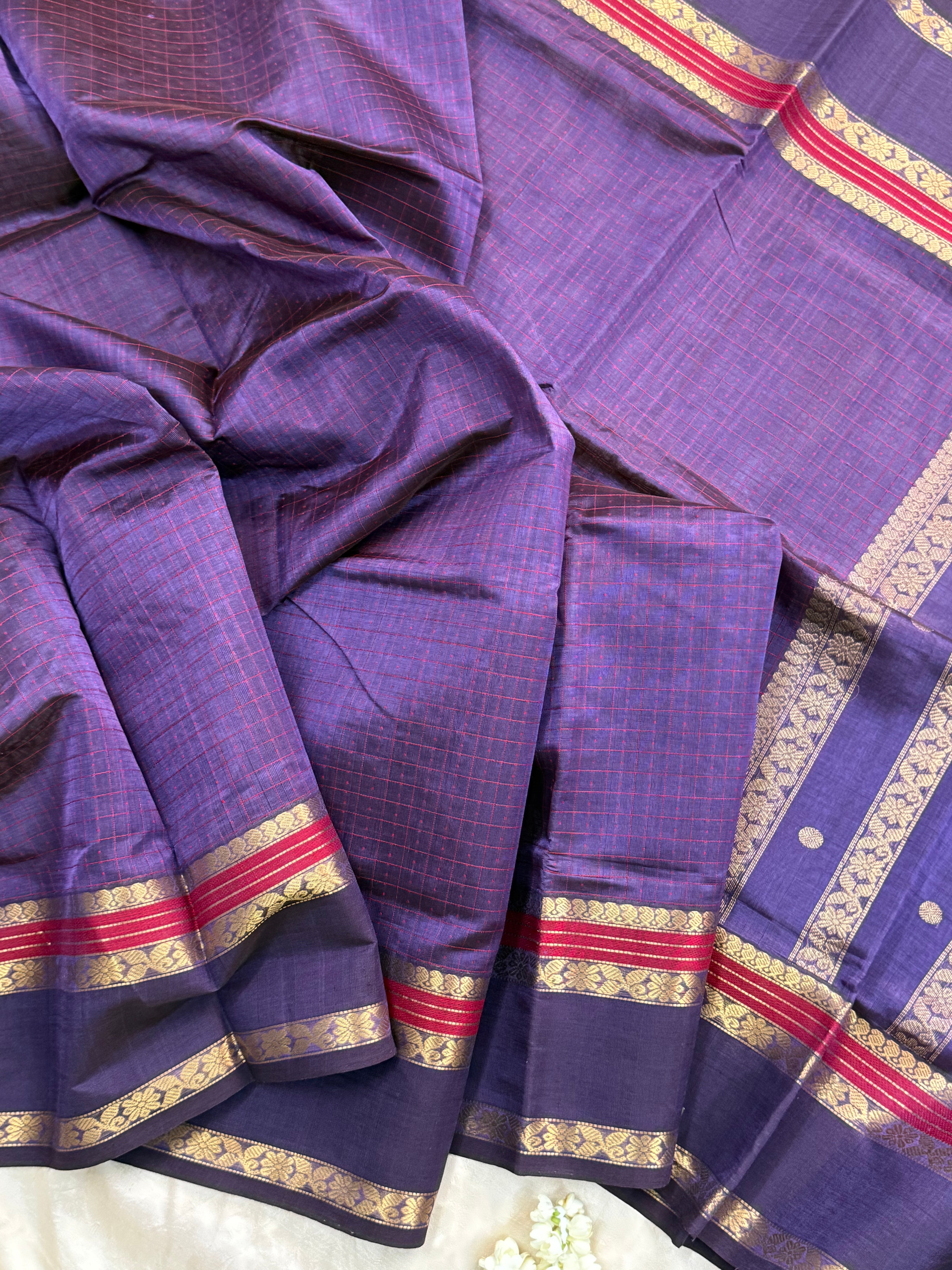 Purple lakshambutta and kalakshetra kili pallu/ Silk Cotton