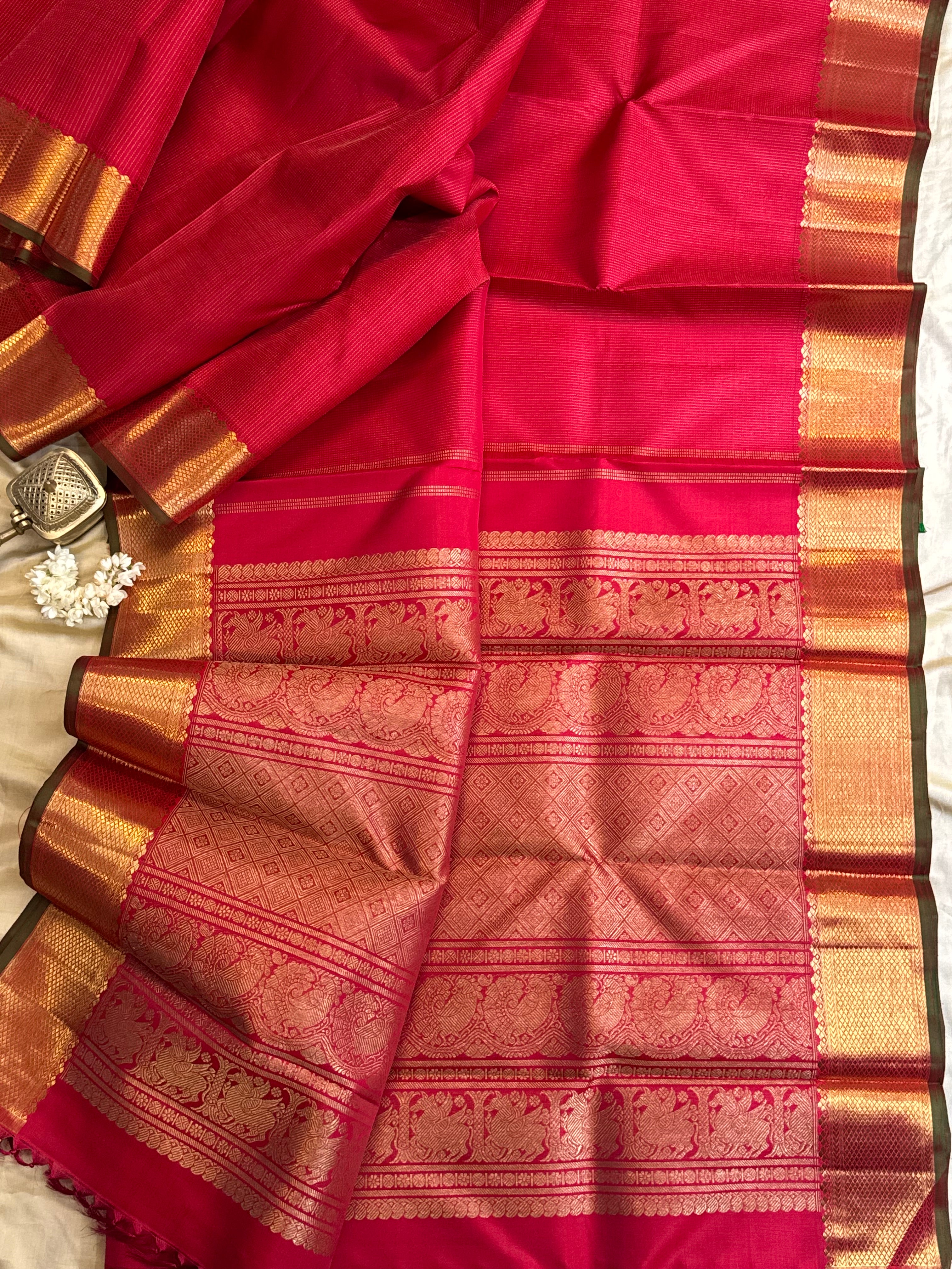 Pinkish red zari oosivanam / Kanjipuram silk CLSA7775