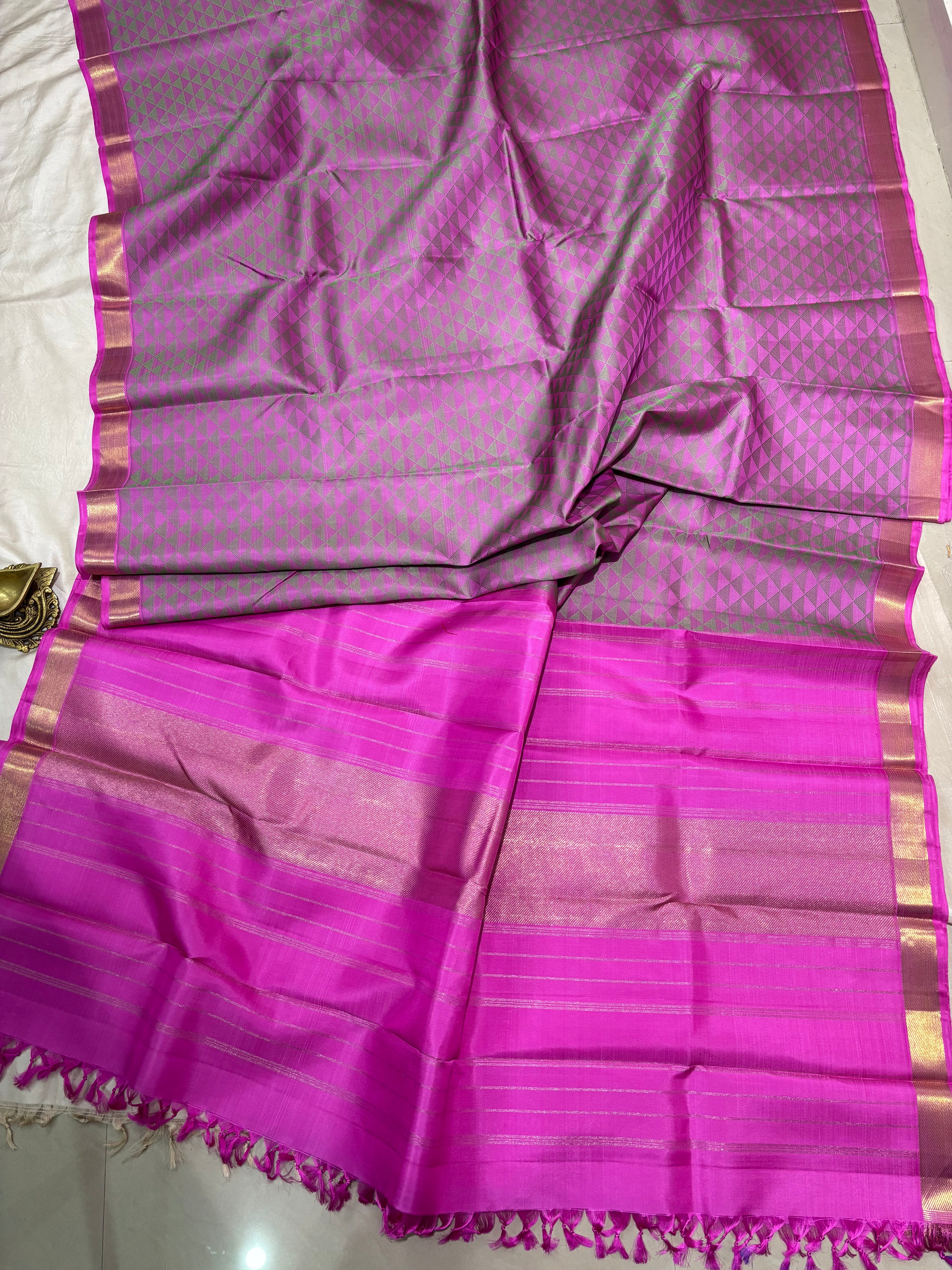 Pink half diamond body / kanjipuram silk