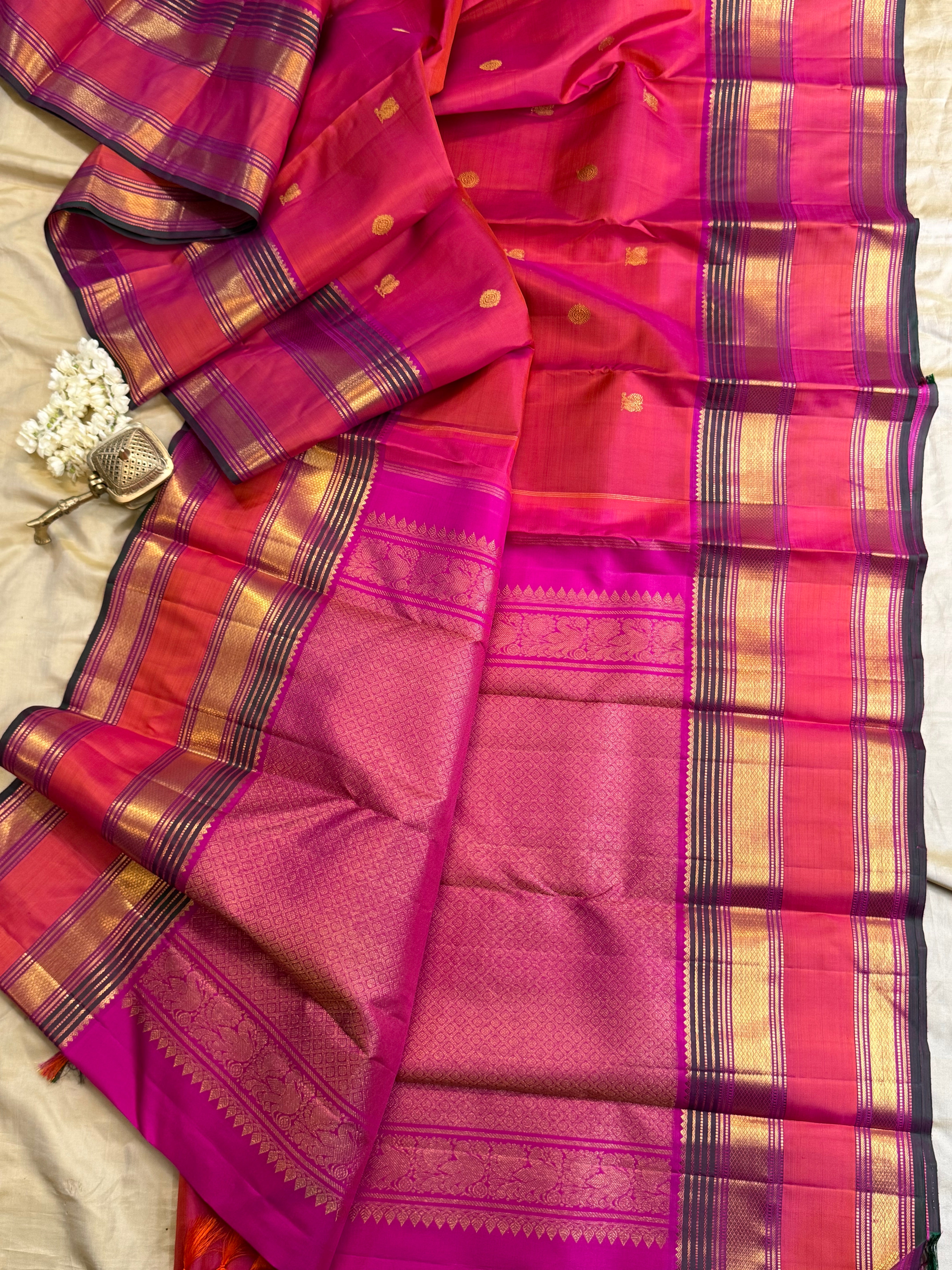 Pinkish orange rettapet border/ Arani Silk CL10106