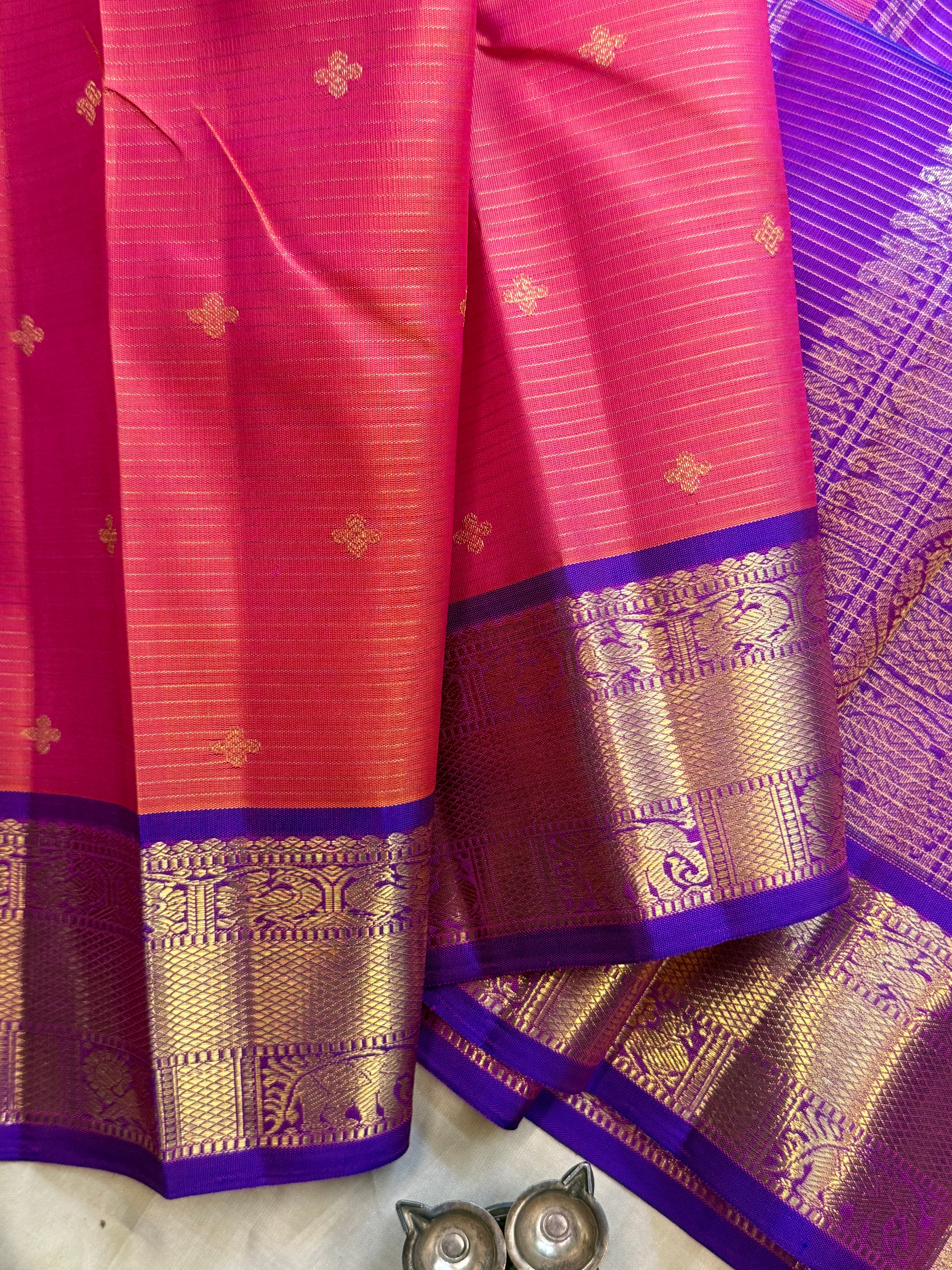 Kanakabaram and purple thanthi Kambi / Kanjipuram silk