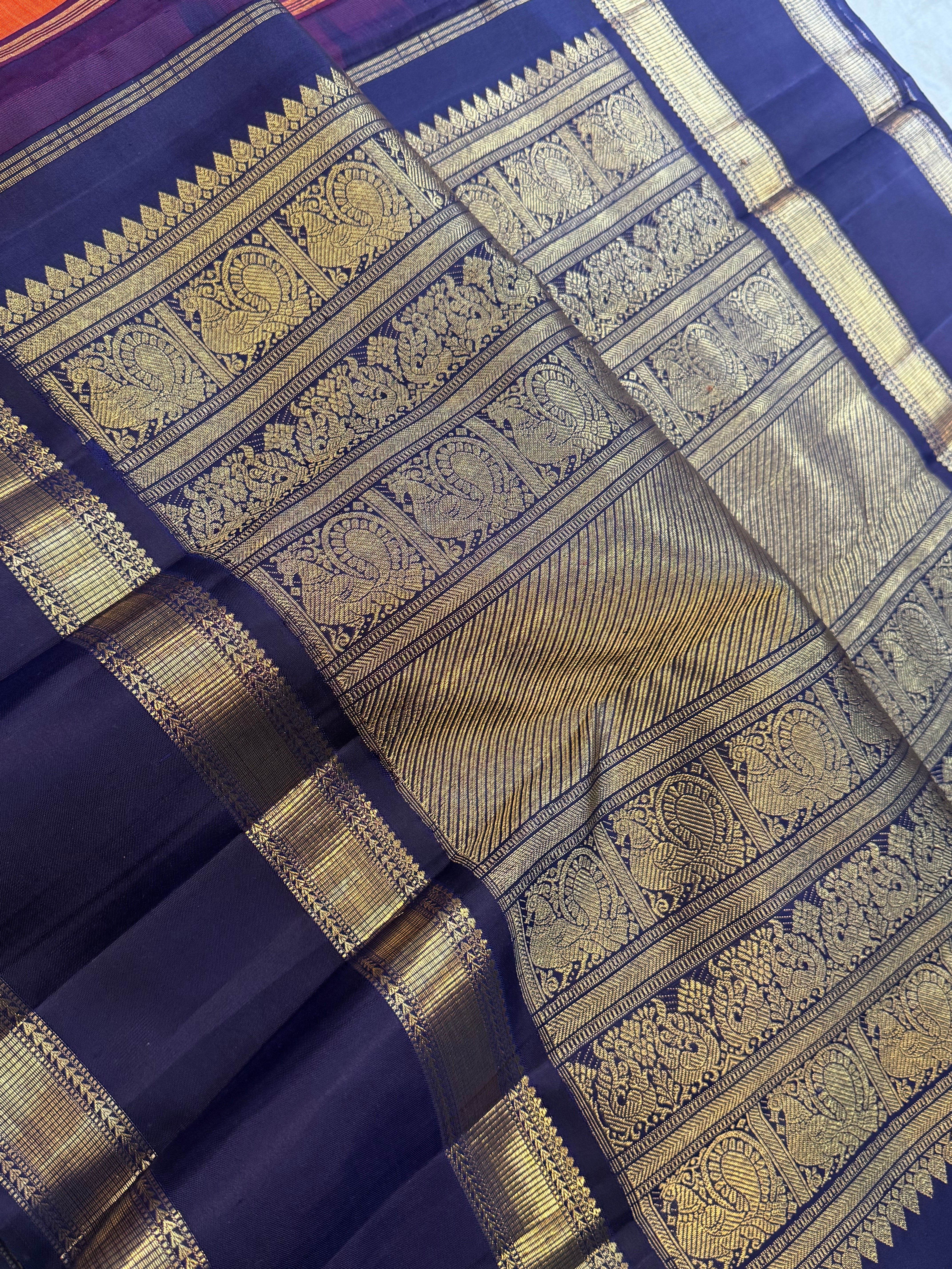 AALAYAM : Orange retta pet korvai kanjipuram silk
