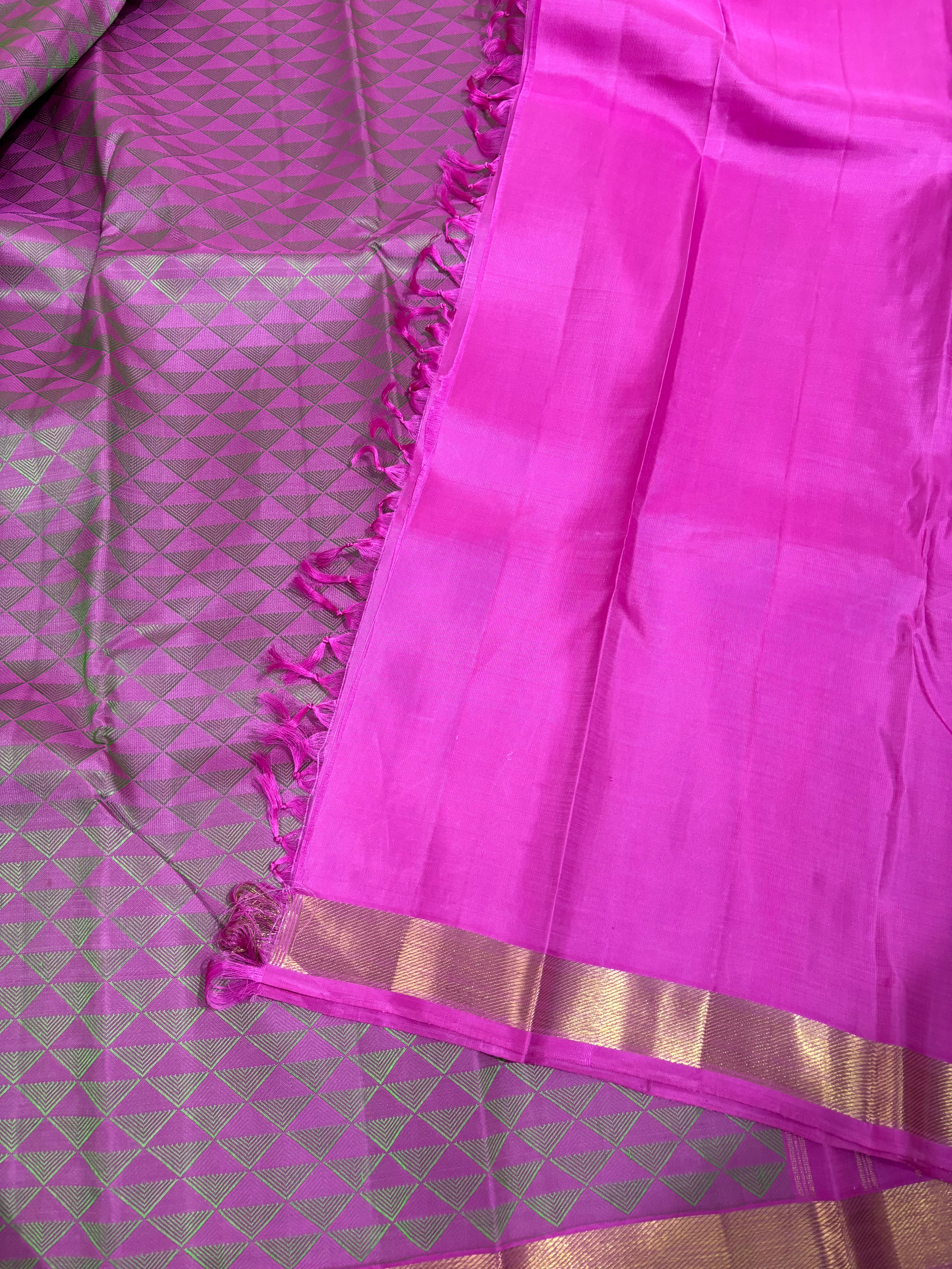 Pink half diamond body / kanjipuram silk