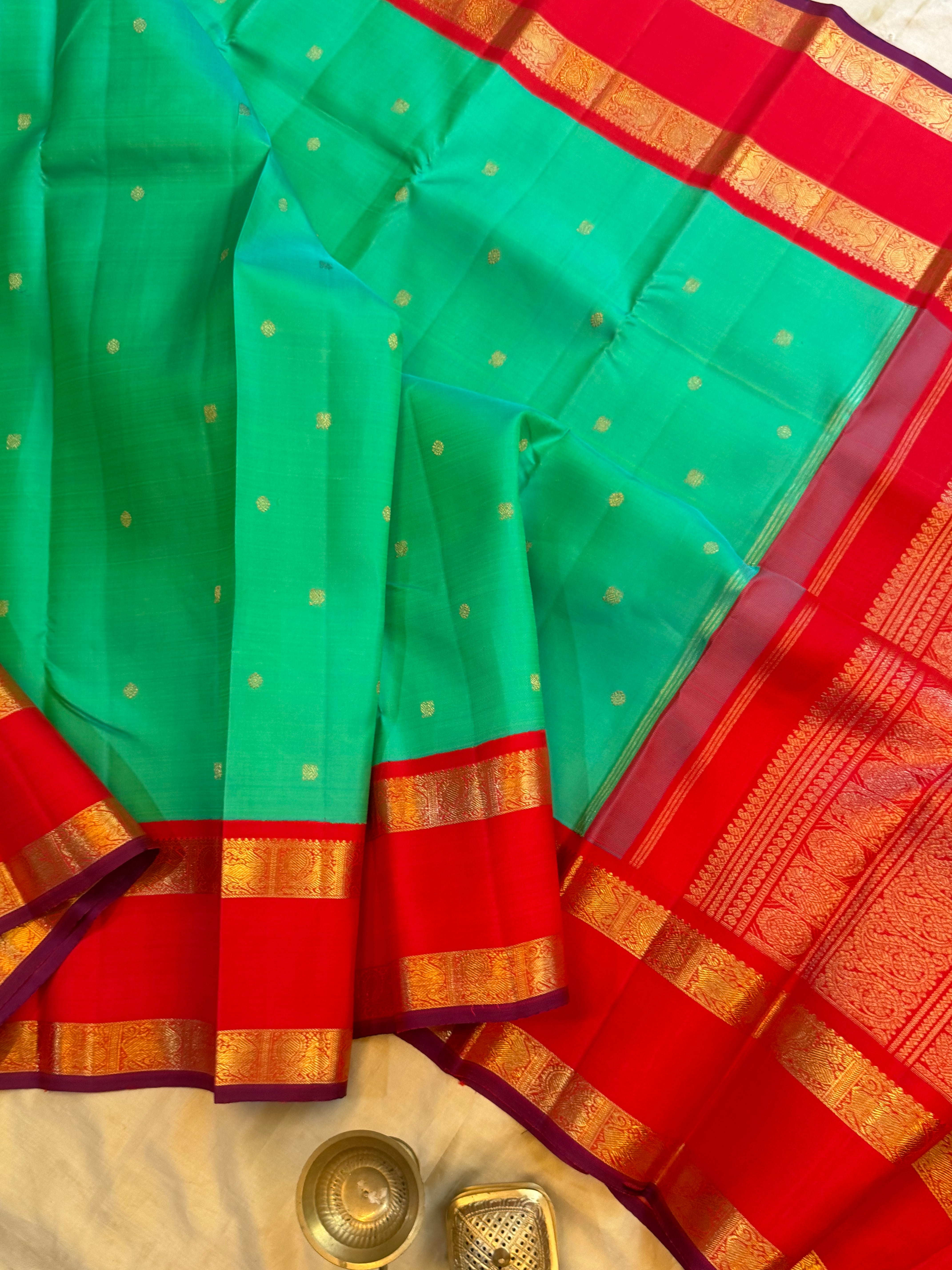 Sea blue retta pet Korvai / Kanjipuram silk