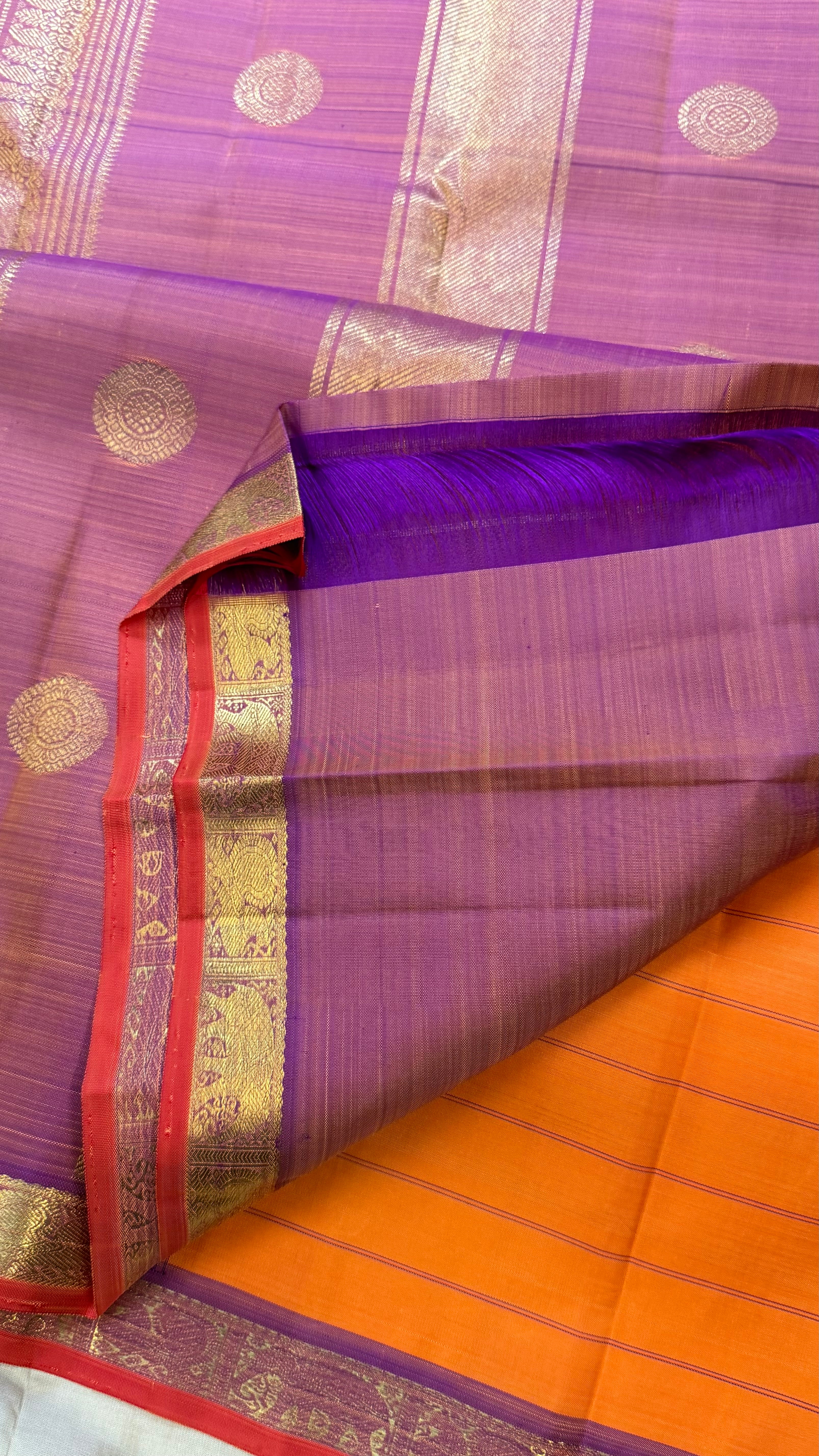 Mambalam manjal and lavender kattam / Kanjipuram silk
