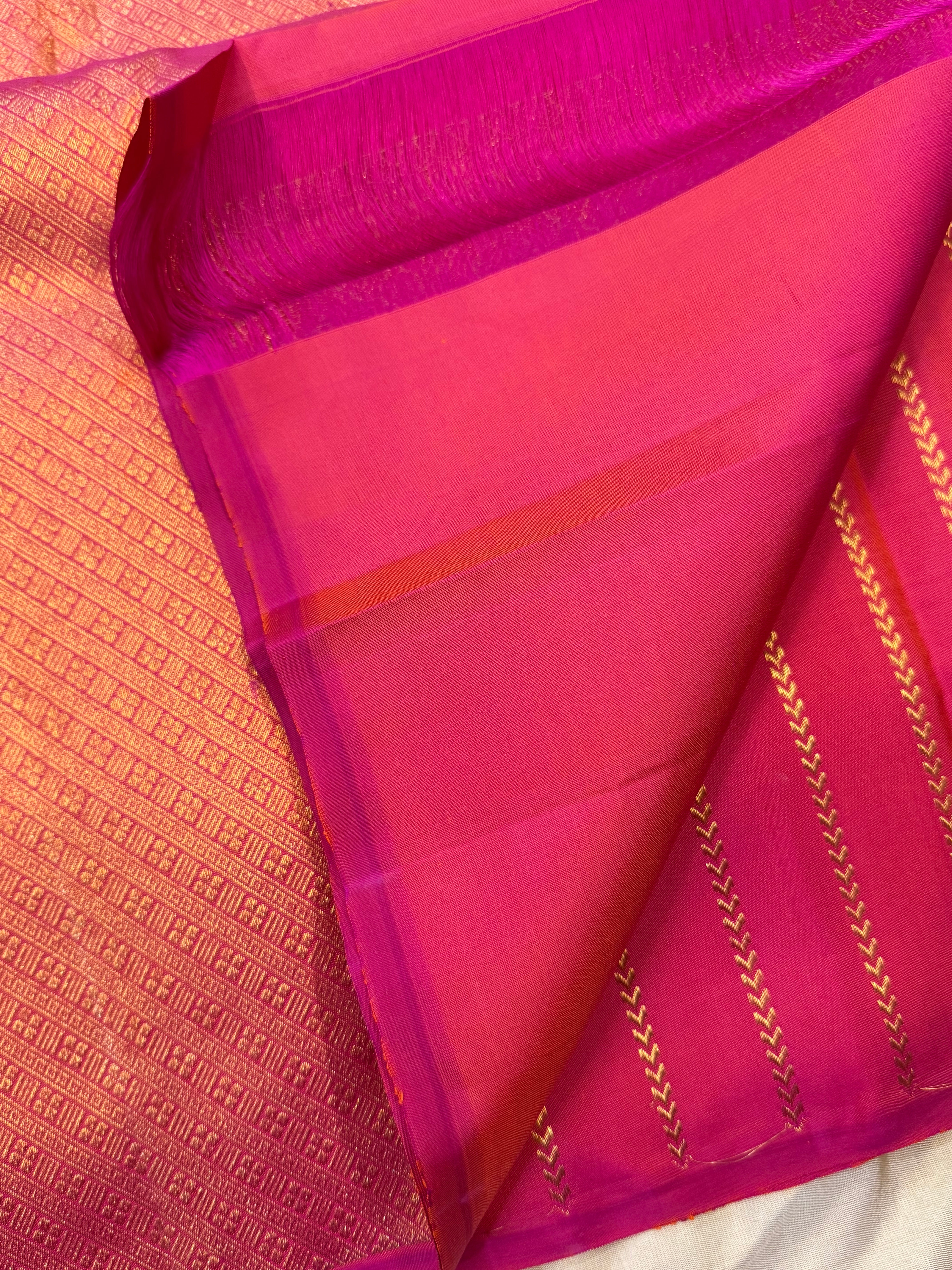 Pink shot orange vanki stripes/ Arani silk