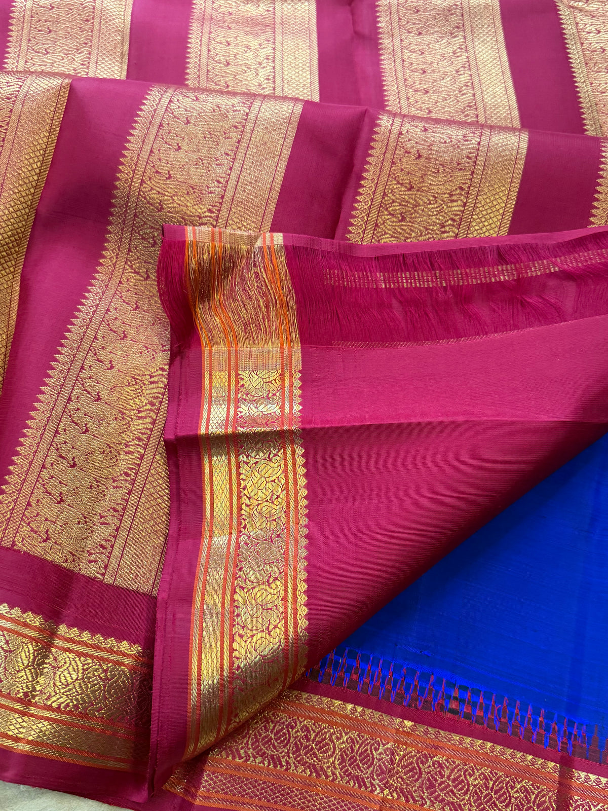 Ms blue Kai Korvai - pure Zari Kanjipuram silk