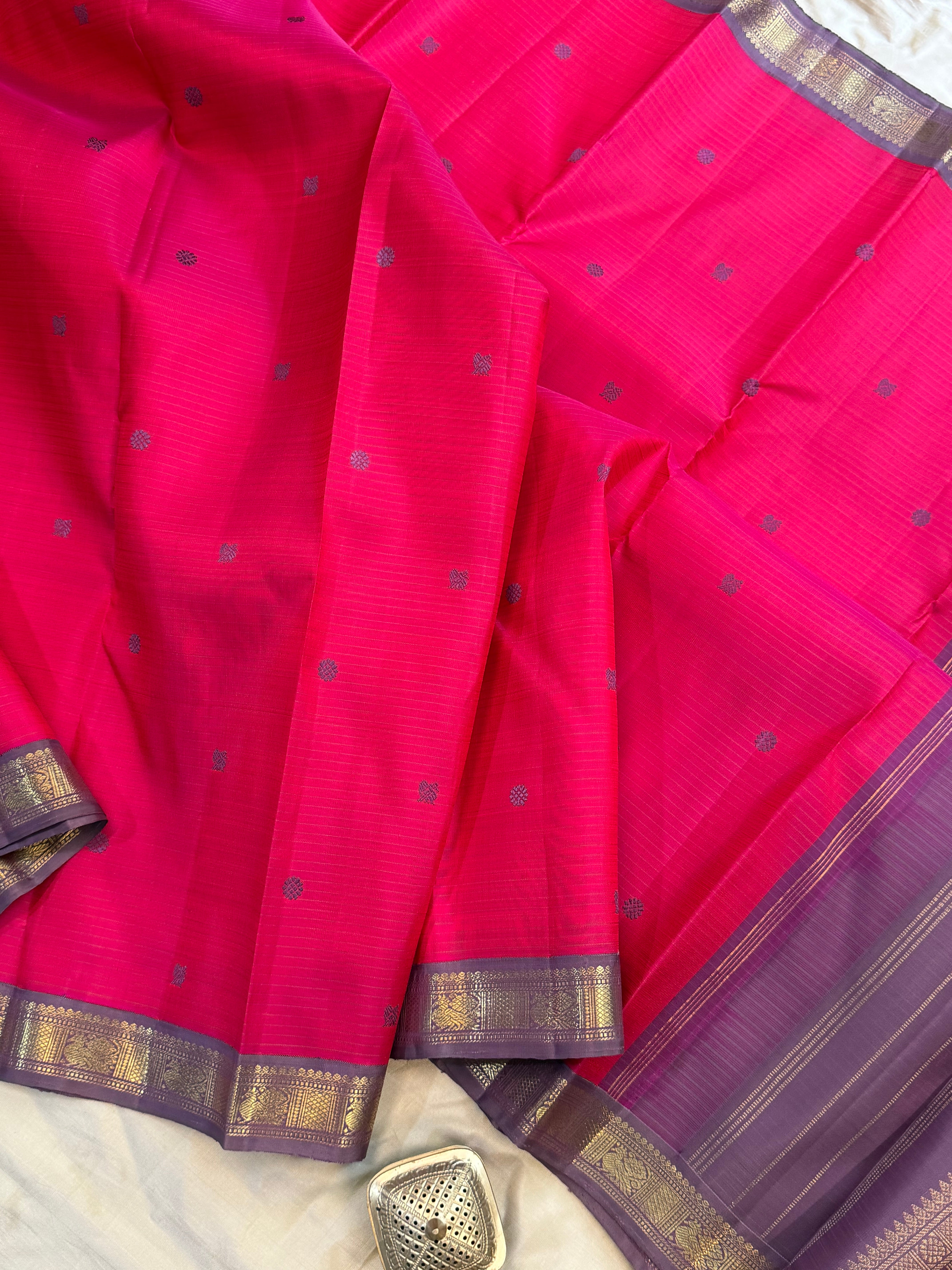 Strawberry pink kutty Korvai / pure Kanjipuram silk