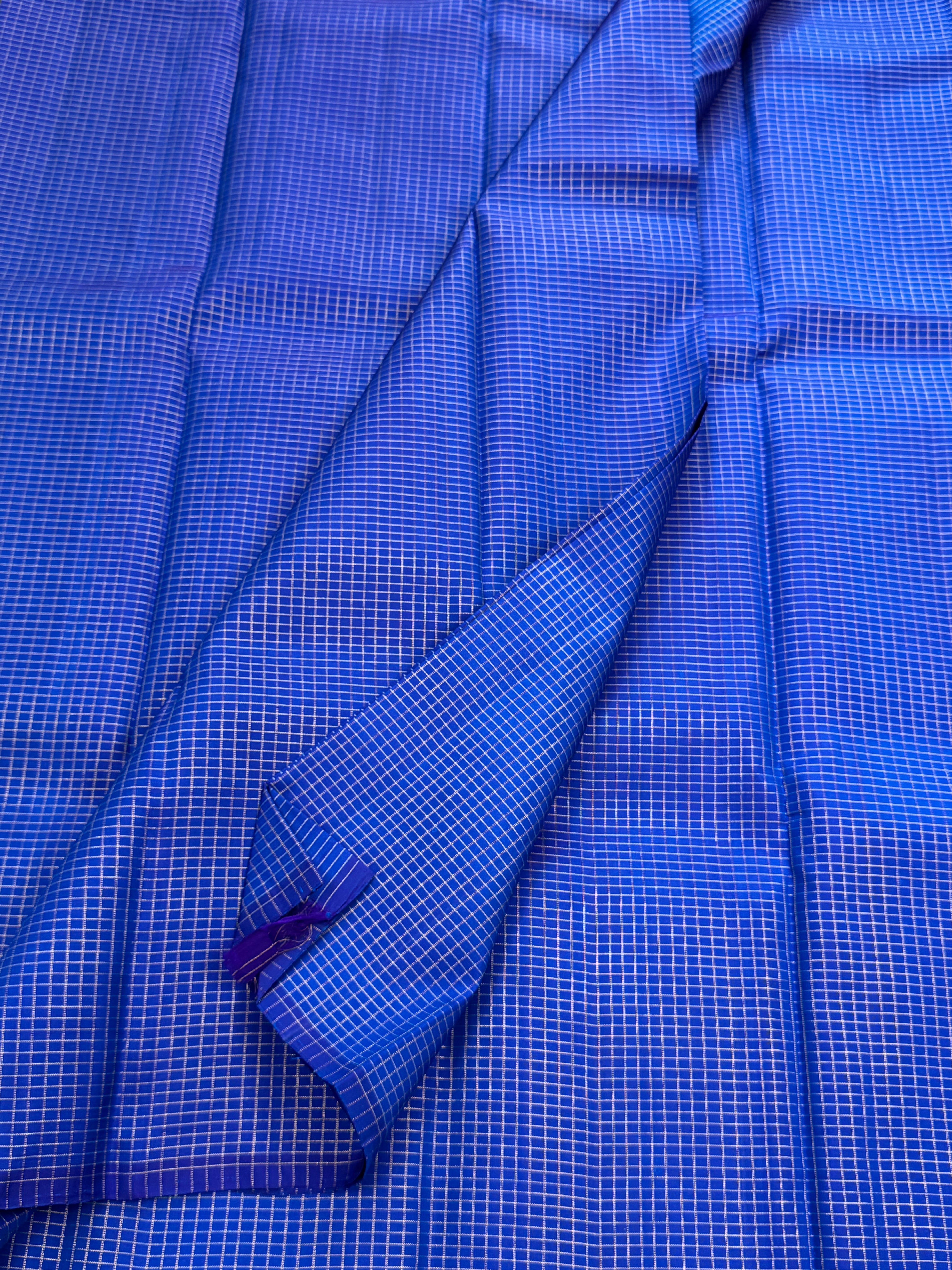 Purplish blue zari checks / Kanjipuram blouse fabric (per metre)