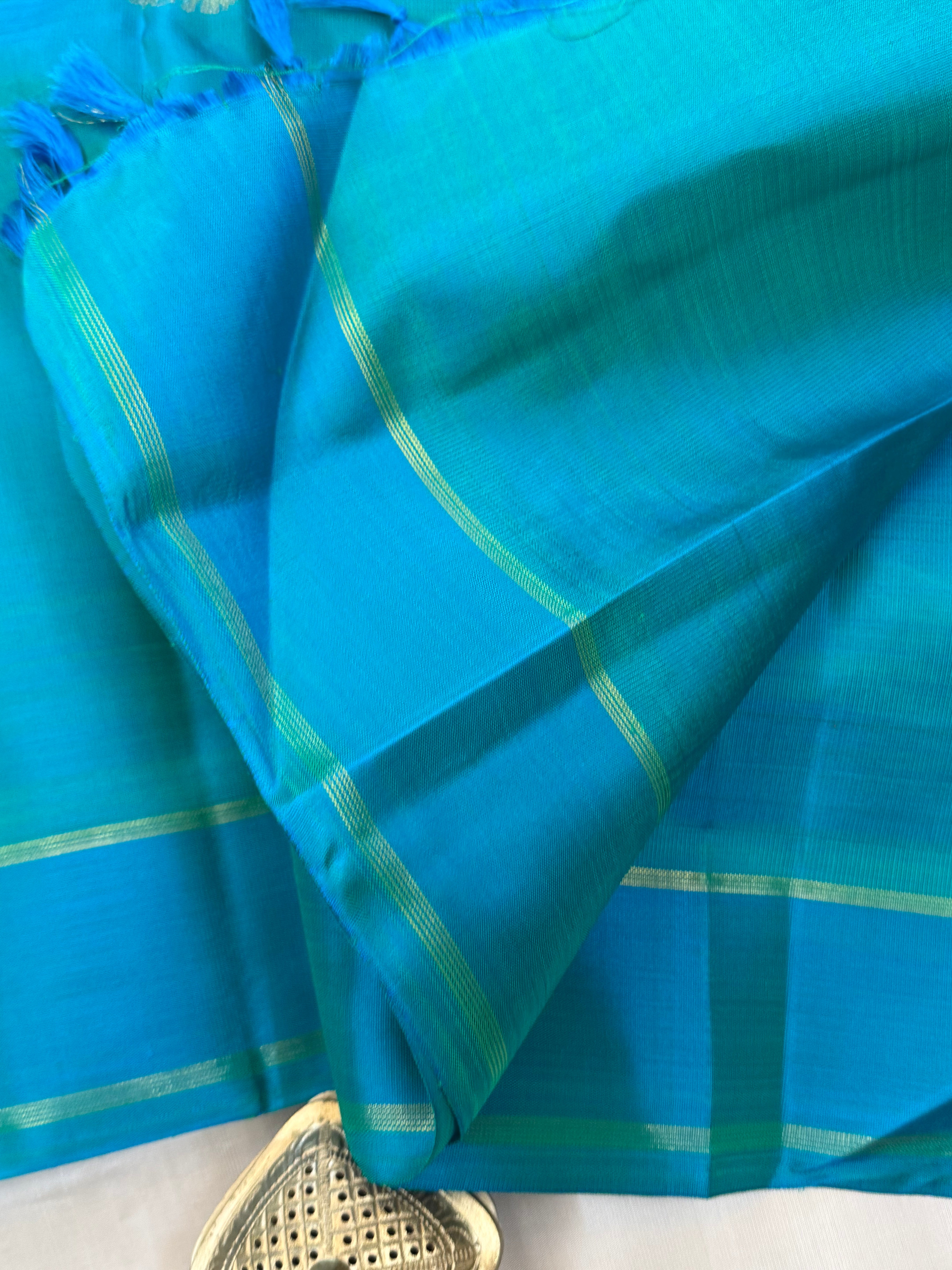 Sea blue with border elephant Butta / kanjipuram silk saree clsa 11106