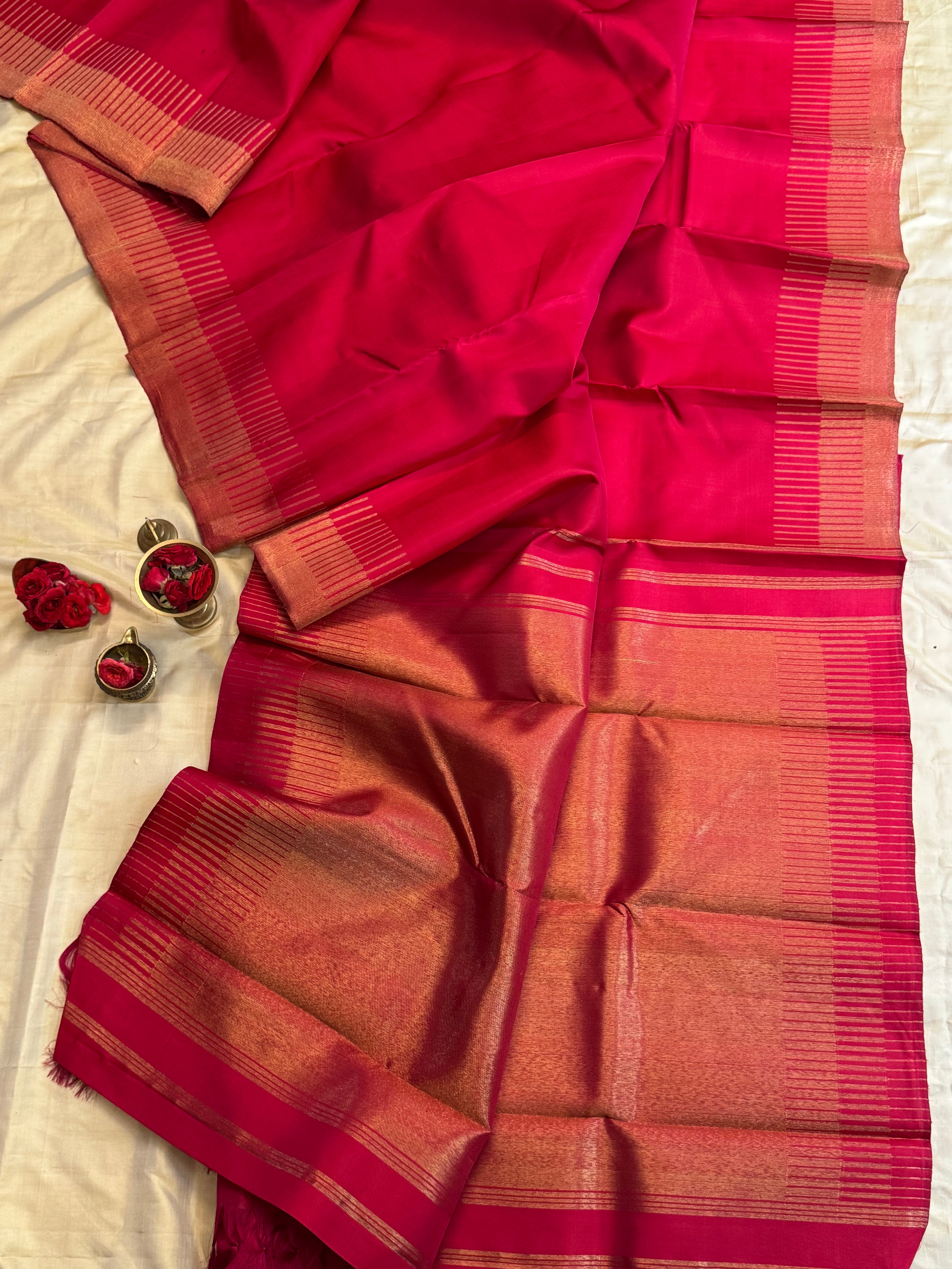 Reddish pink seepureeku border / Kanjipuram silk