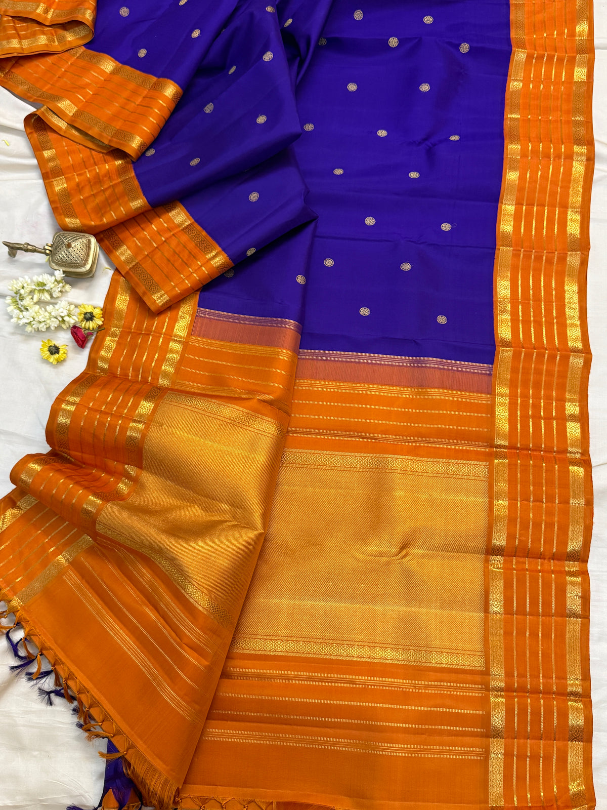 Master weaver- revival - Purple and orange varisapet border kai korvai/ Kanjipuram silk