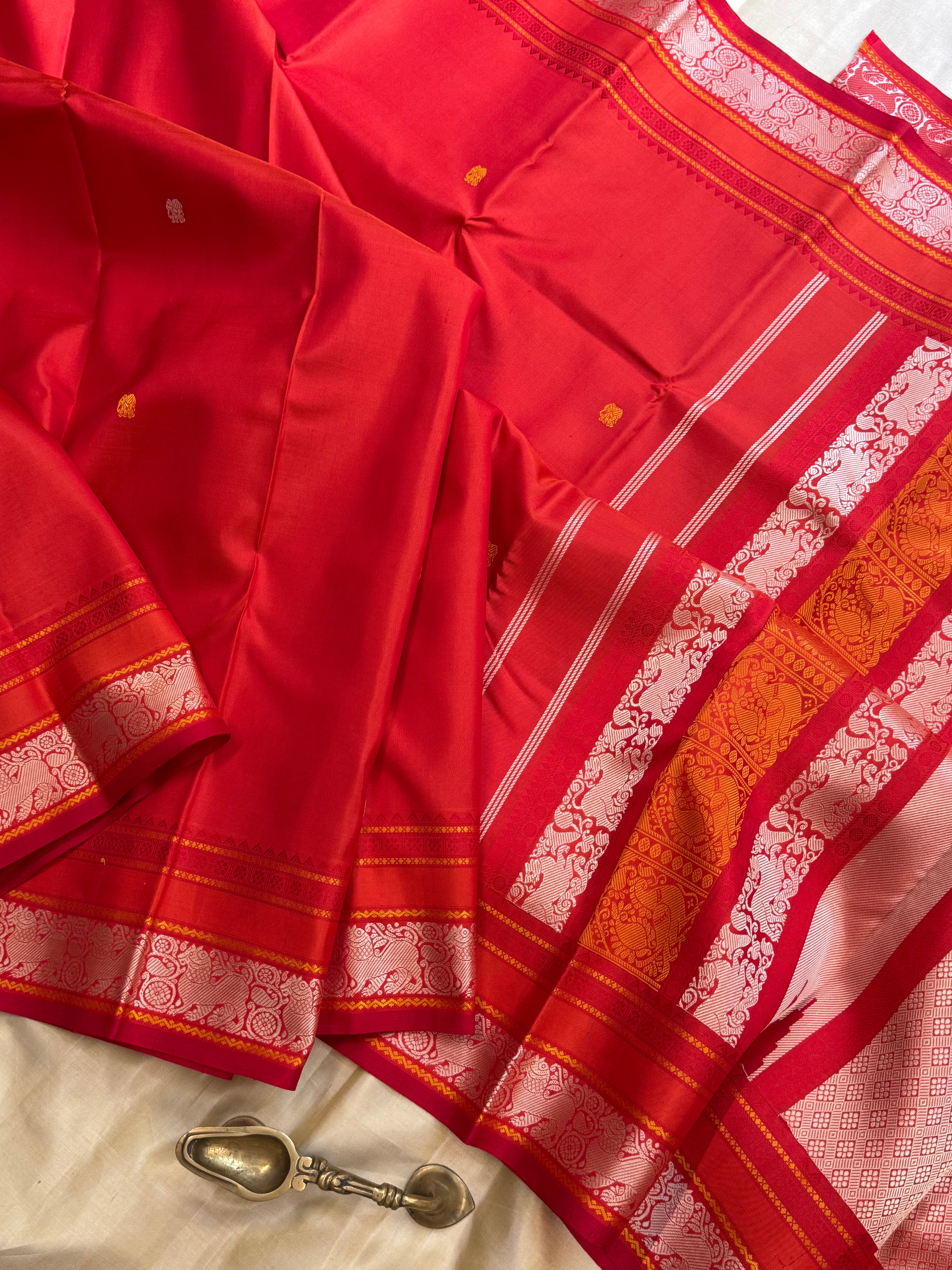 Red silver thread work / special edition silk