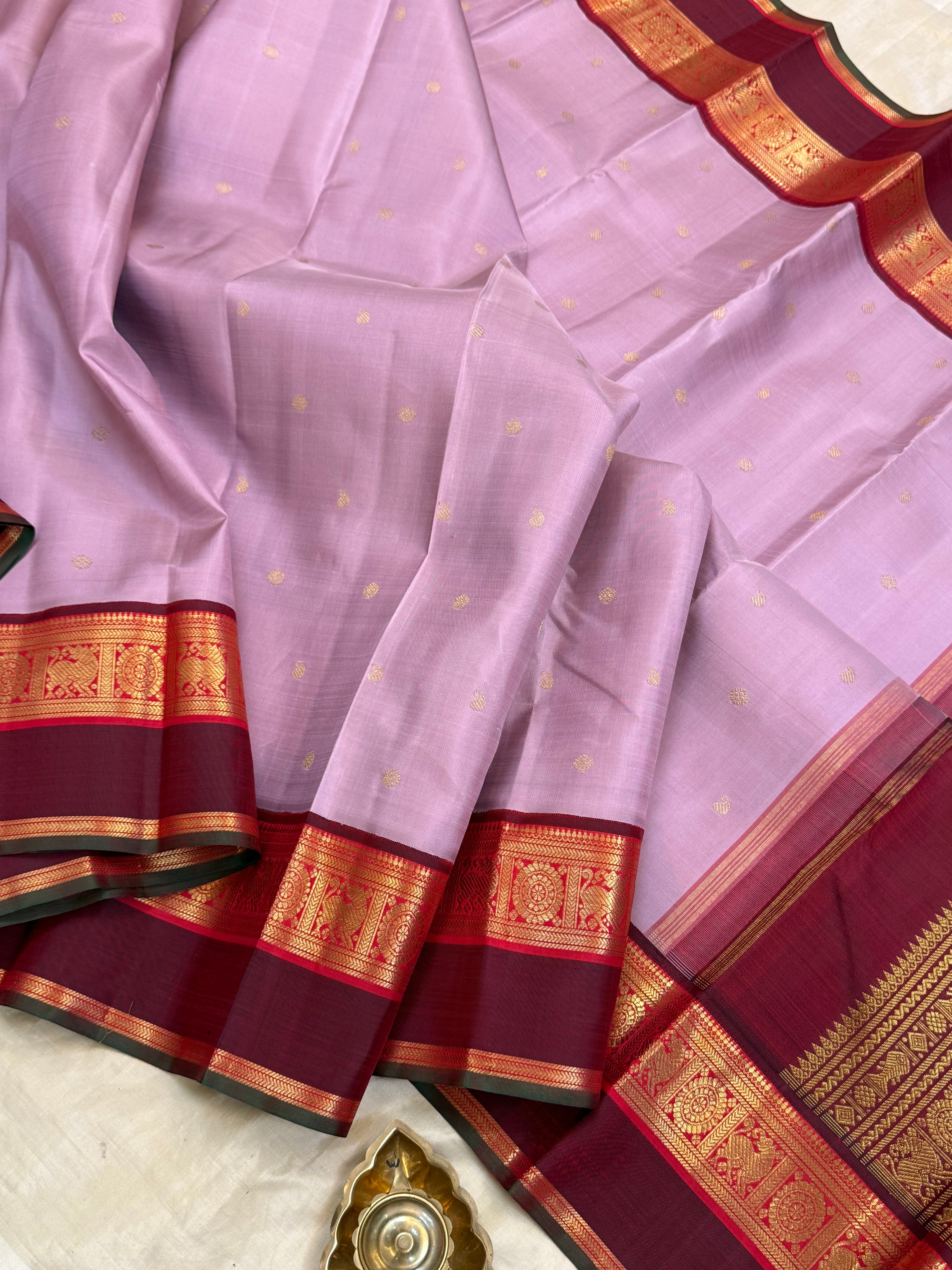 Lavender pink Korvai Kanjipuram silk
