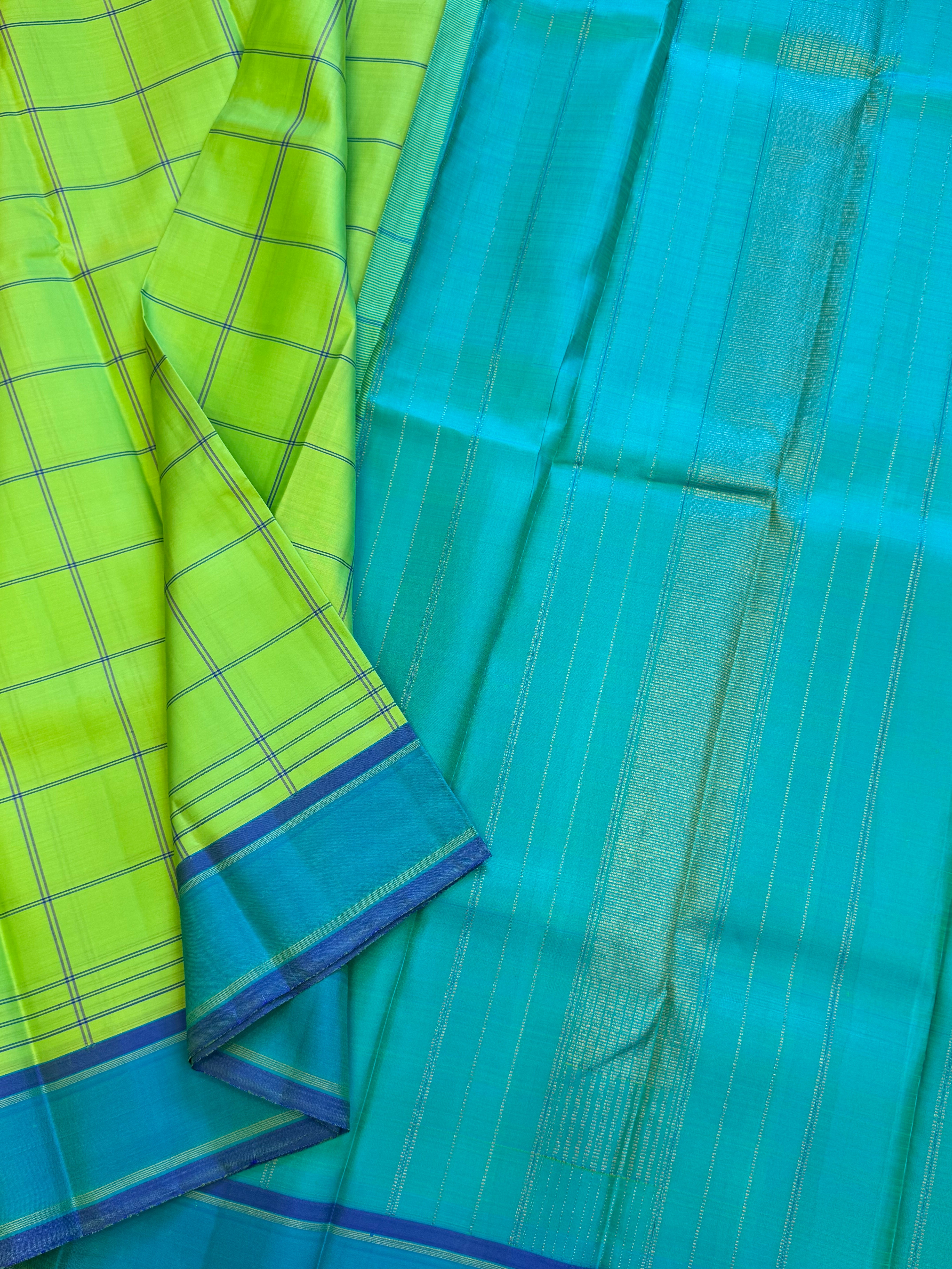 Lime green kattam - clearance sale / kanjipuram silk