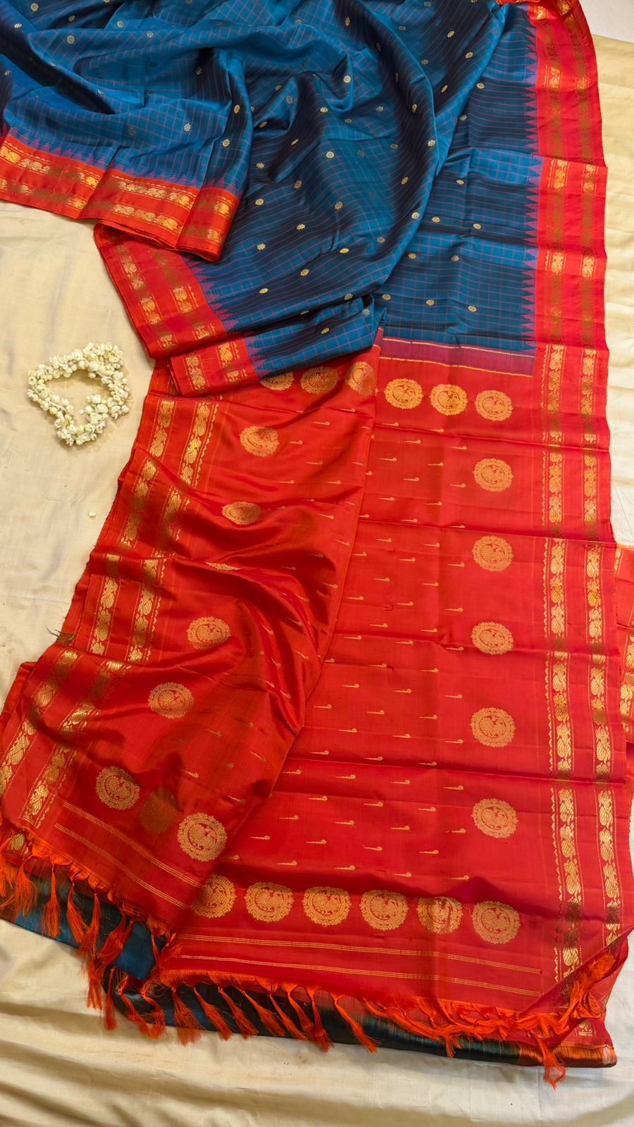 Mayilkazhuthu and red shot orange / Gadwal silk