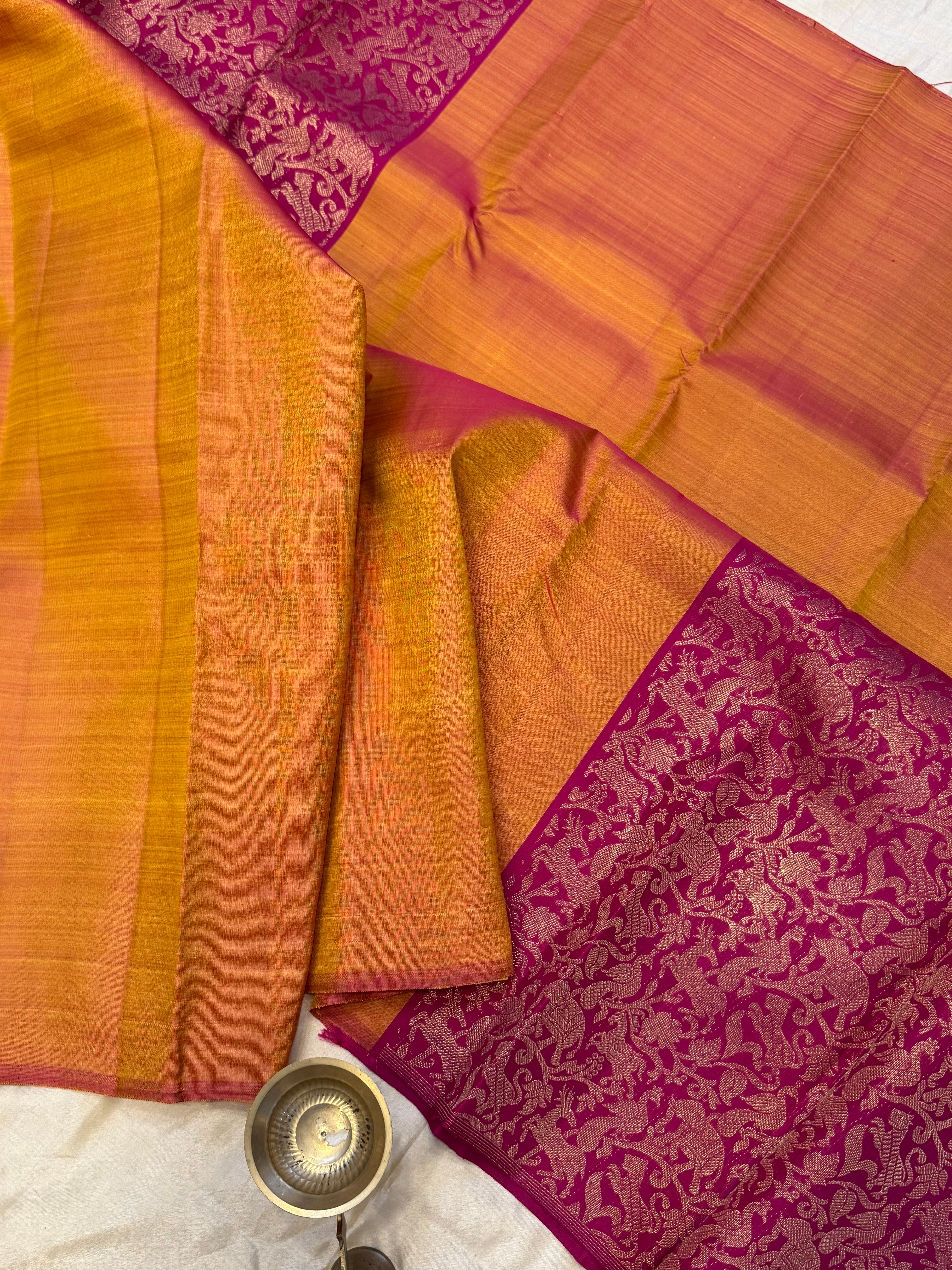 Mustard shot pink vanasingaram concept design / Kanjipuram silk